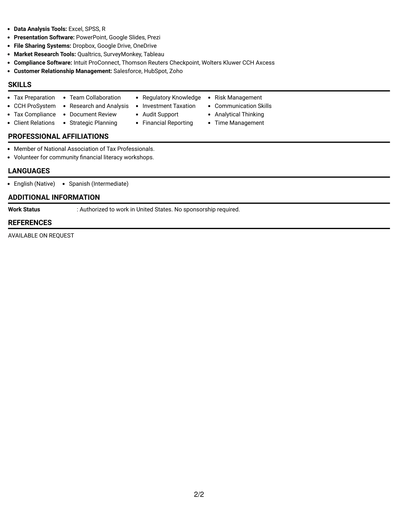 Resume Example Page 2