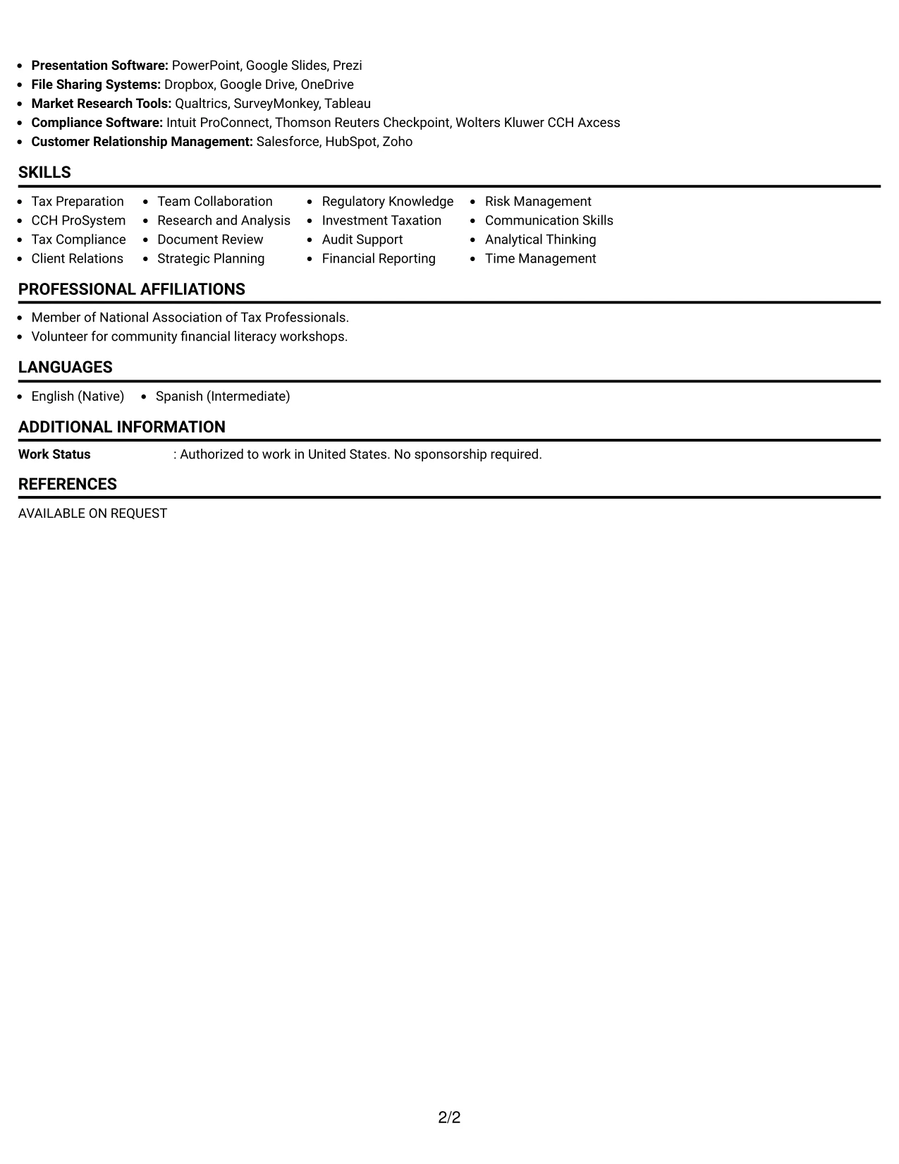 Resume Example Page 2