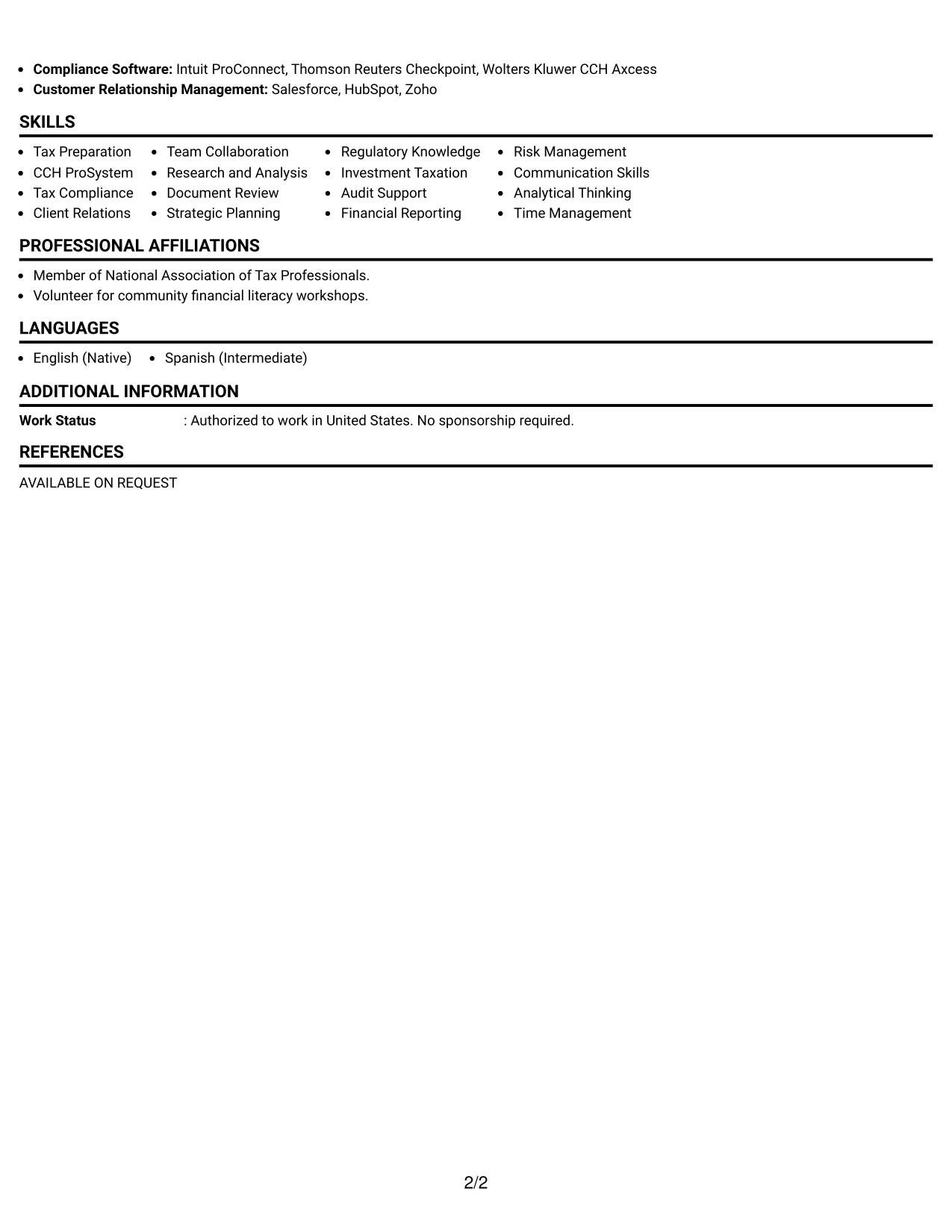 Resume Example Page 2