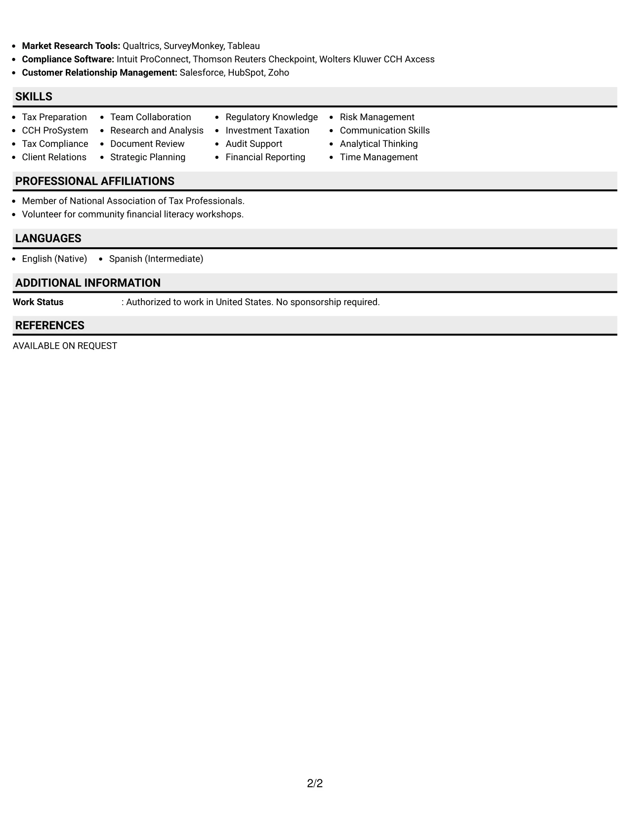 Resume Example Page 2