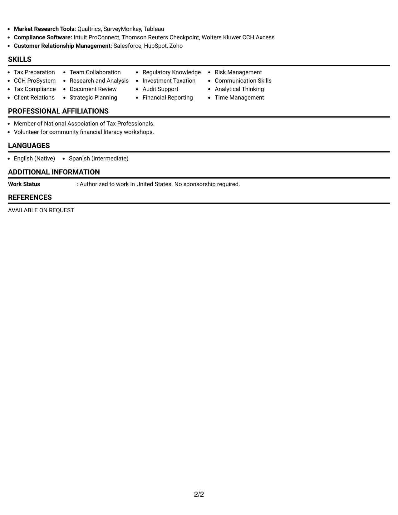 Resume Example Page 2