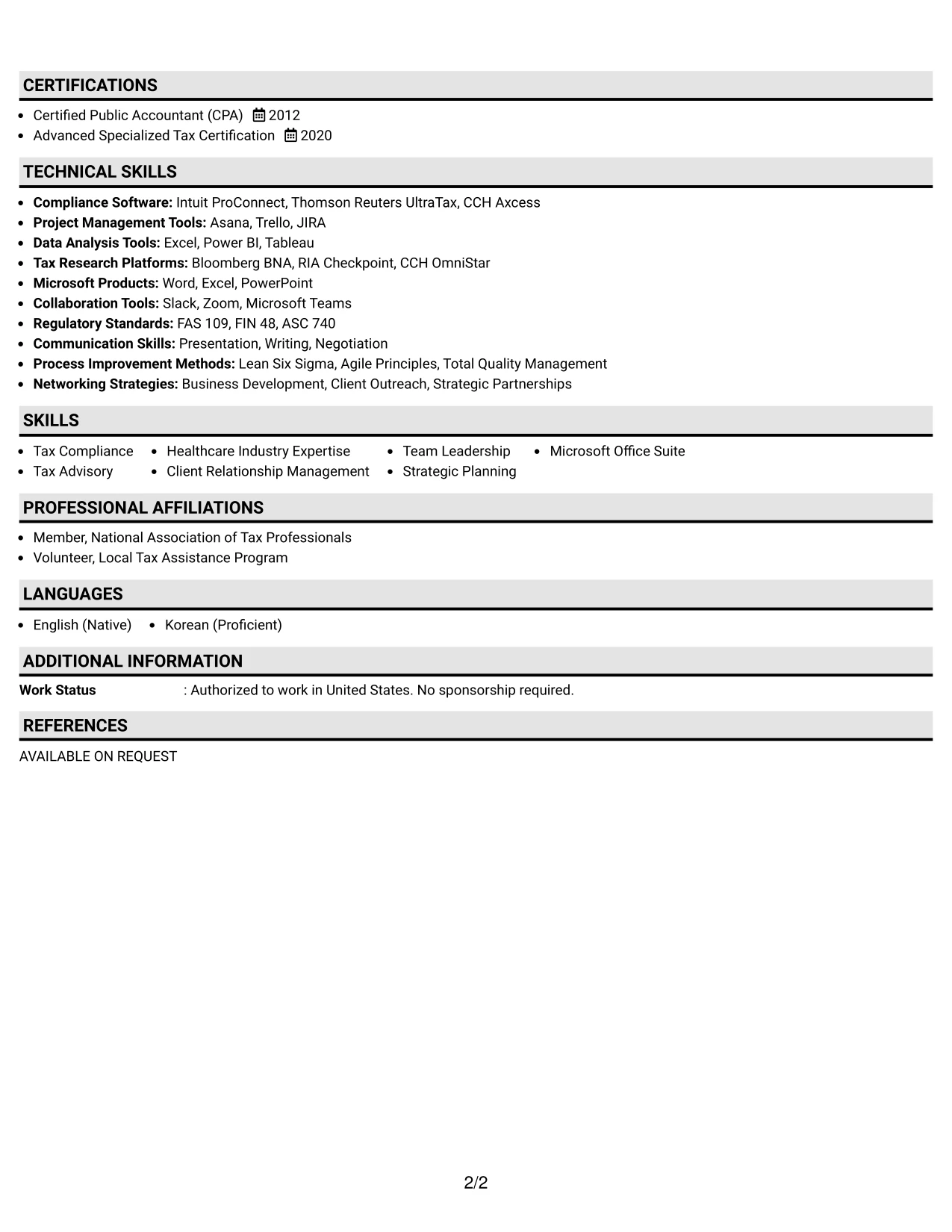 Resume Example Page 2
