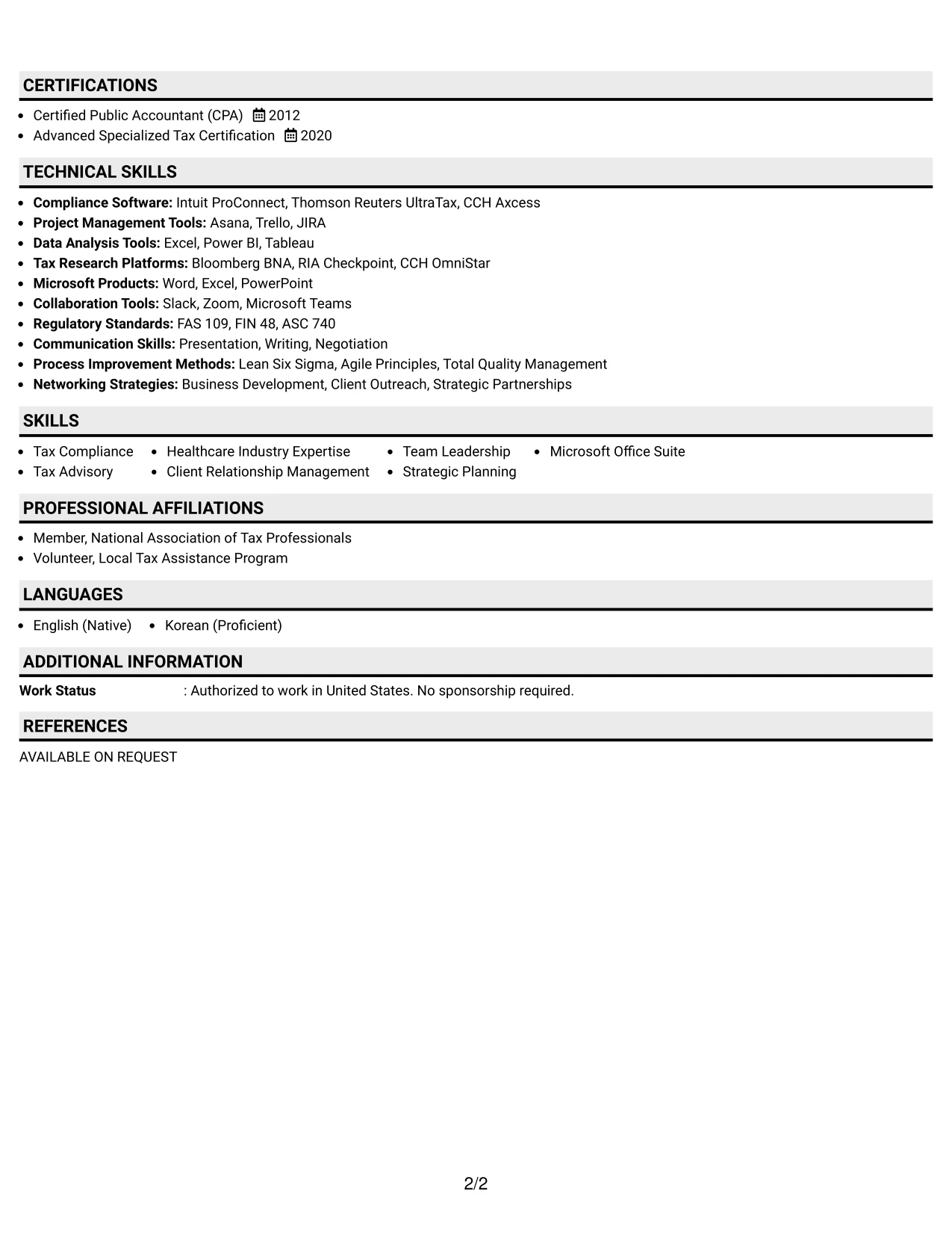 Resume Example Page 2
