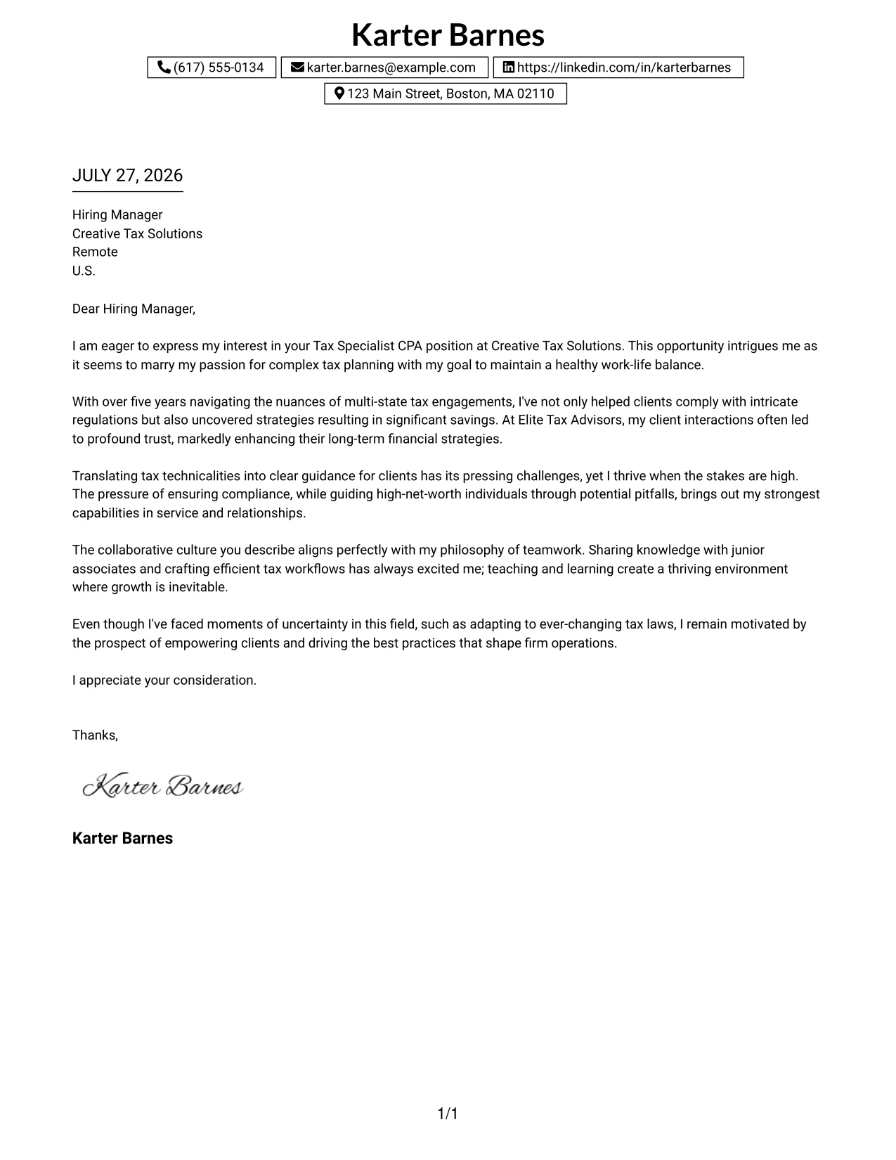 Resume Example Page 1