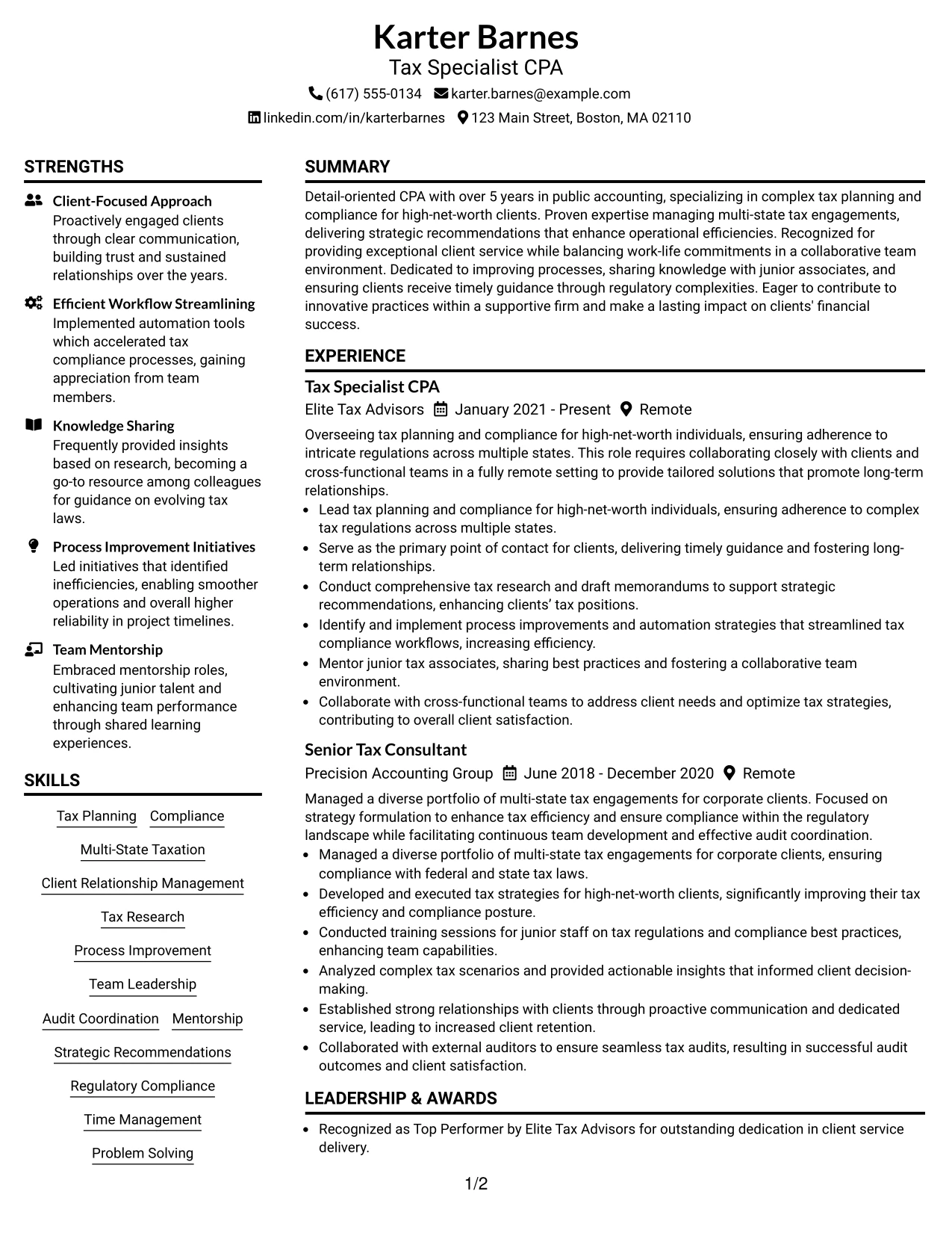 Resume Example Page 1