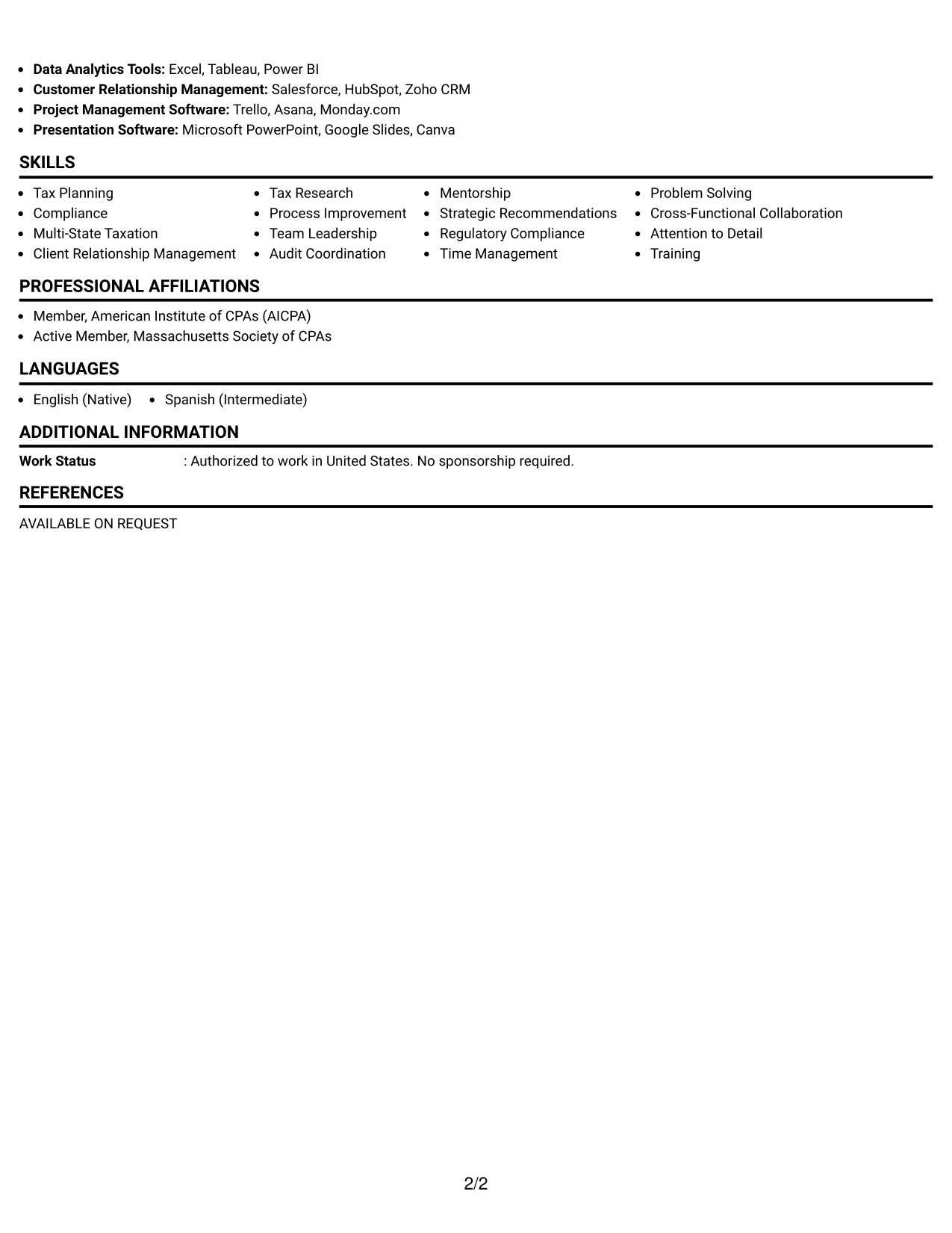 Resume Example Page 2
