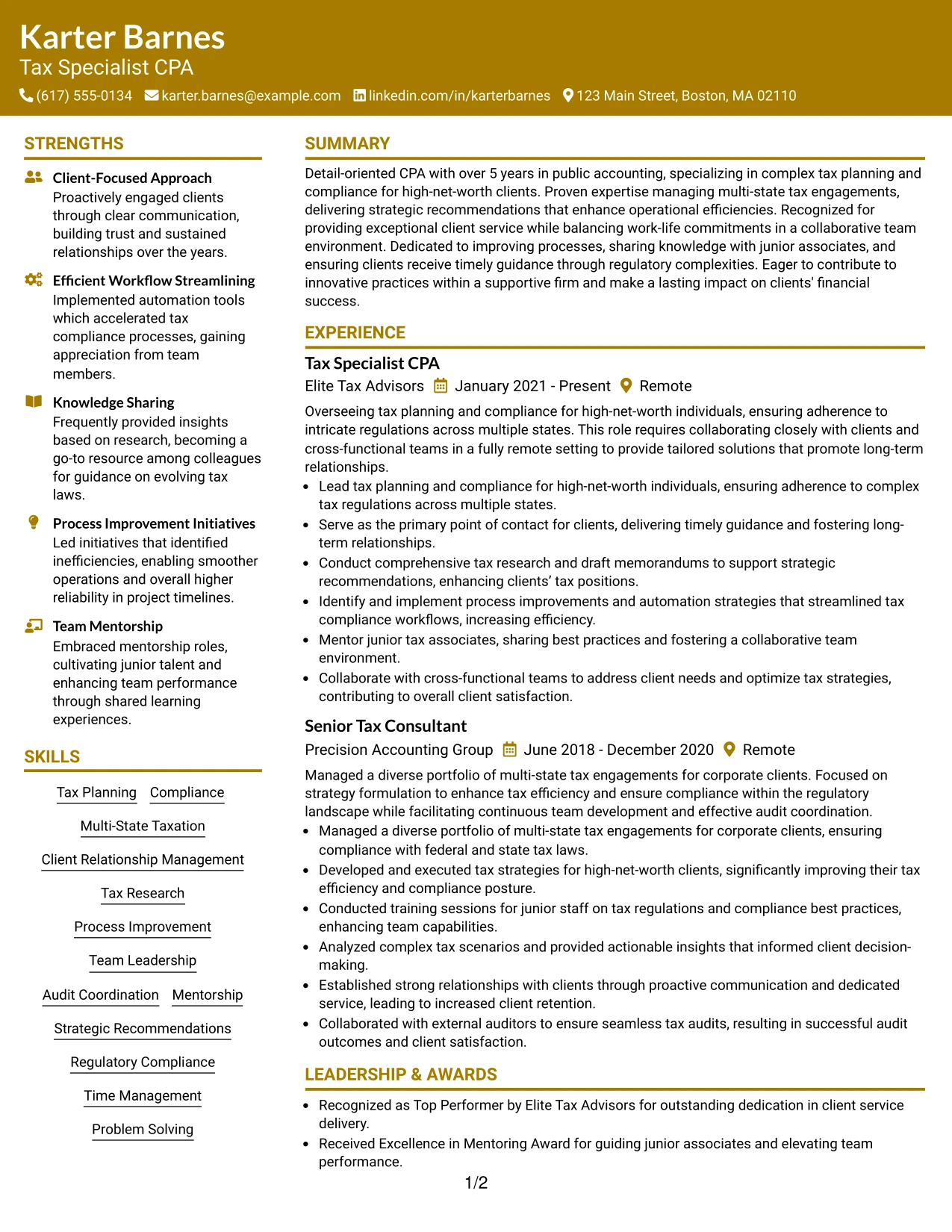 Resume Example Page 1