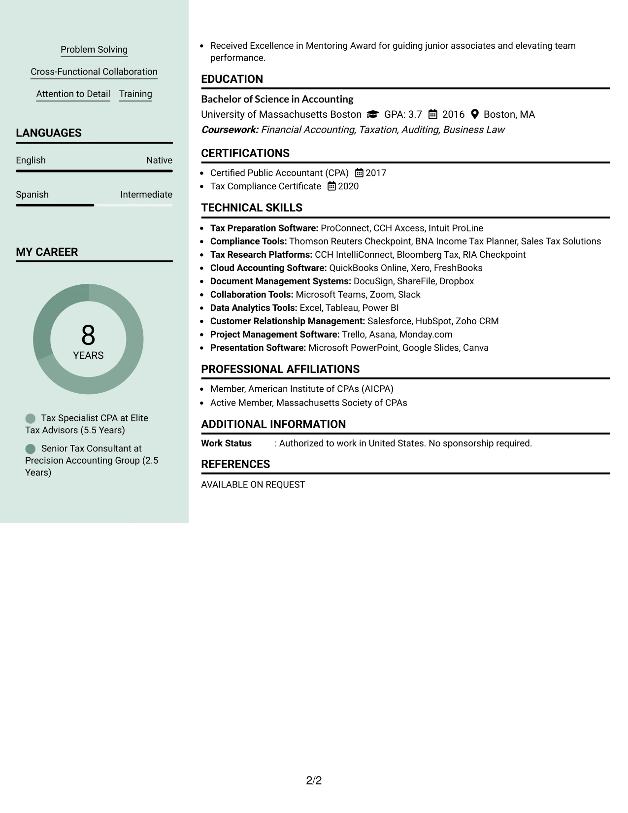 Resume Example Page 2