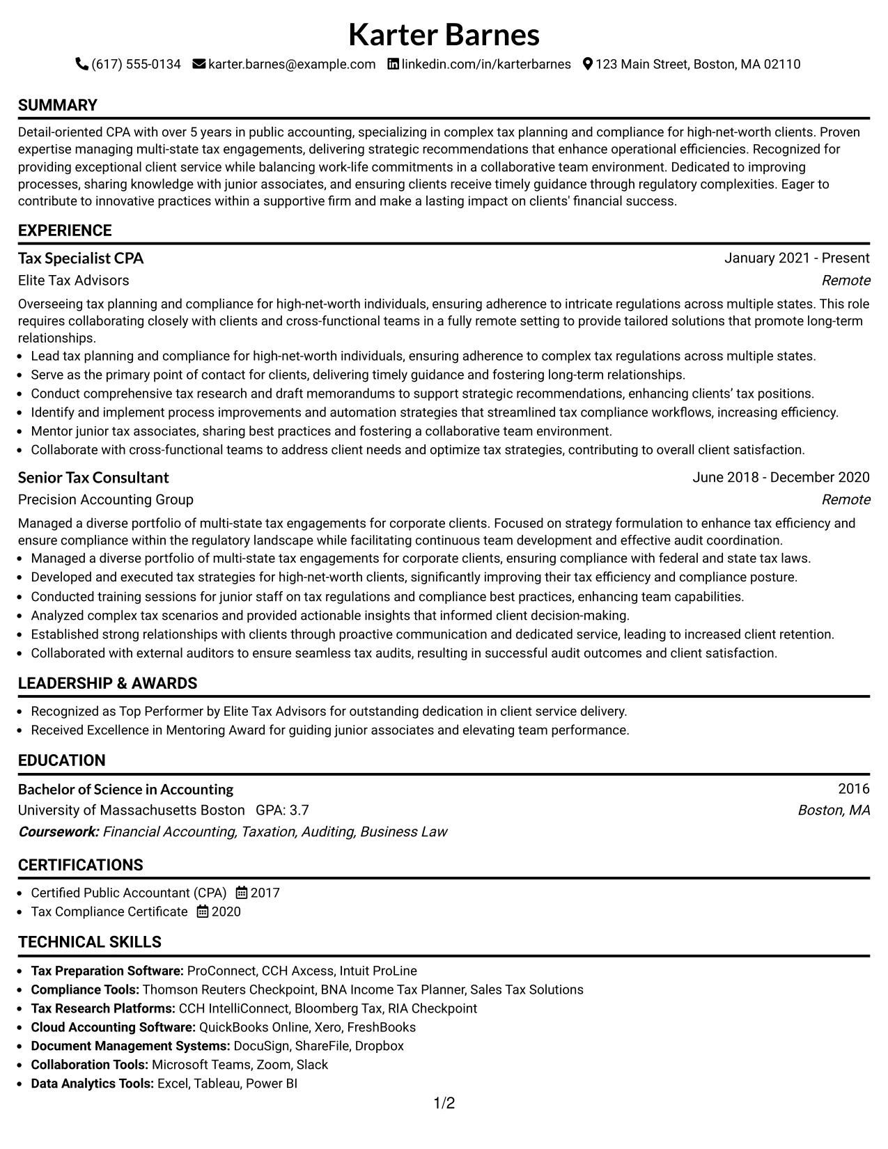 Resume Example Page 1