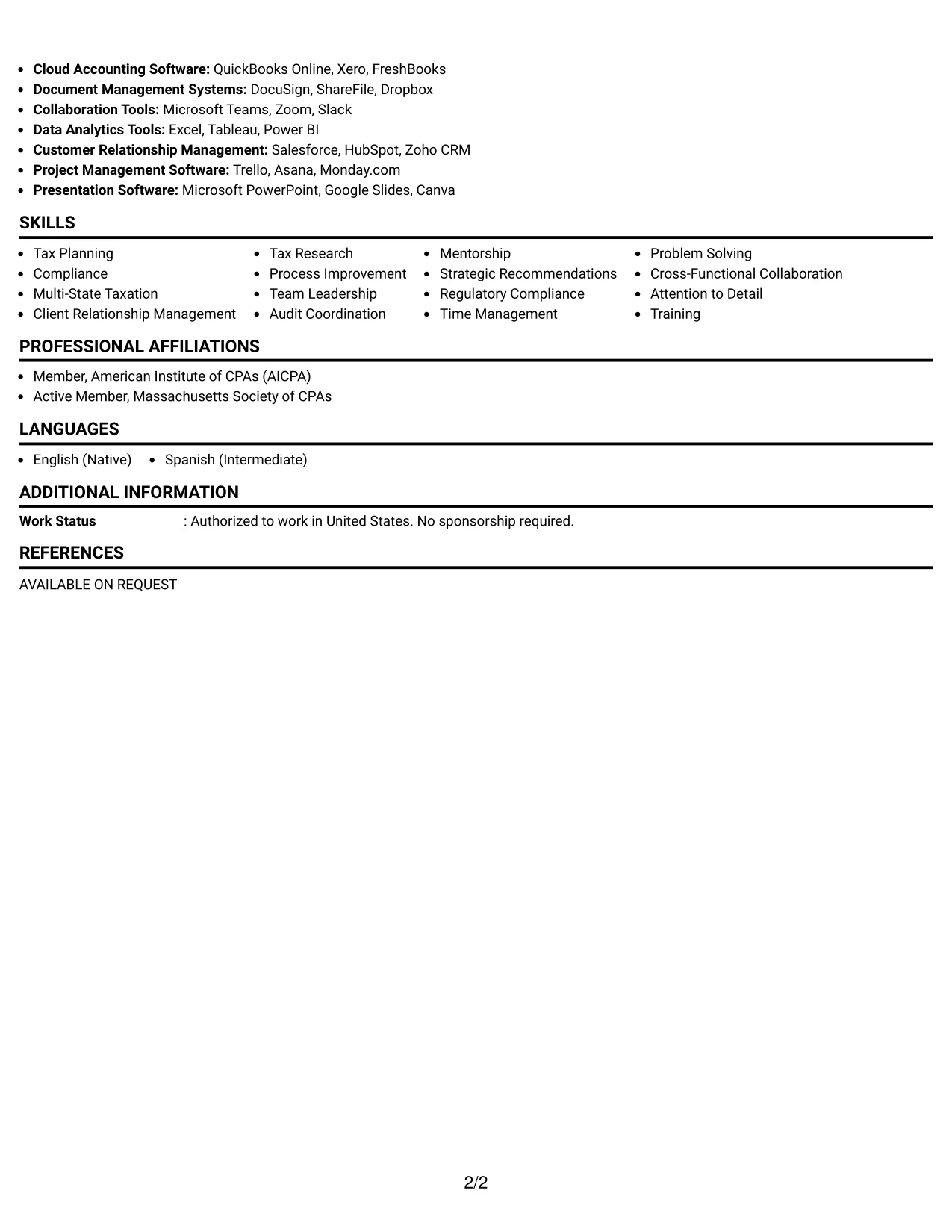 Resume Example Page 2