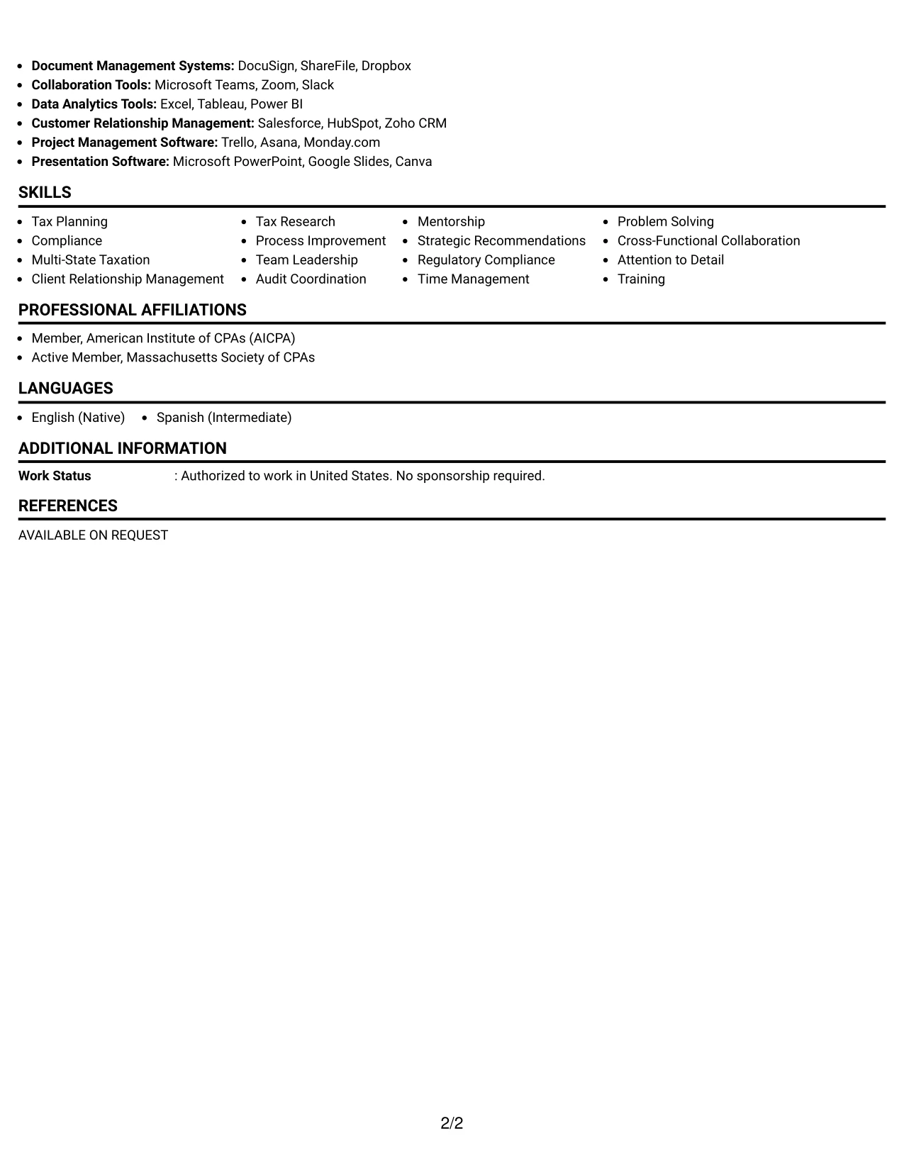 Resume Example Page 2