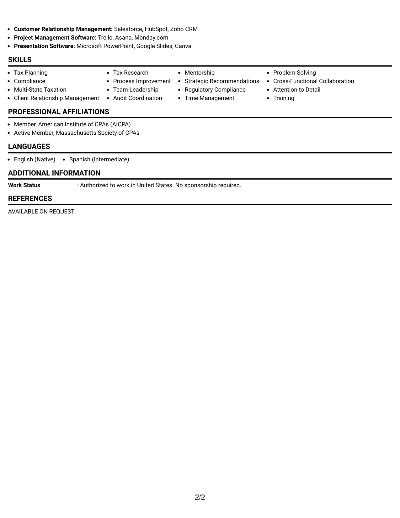 Resume Example Page 2