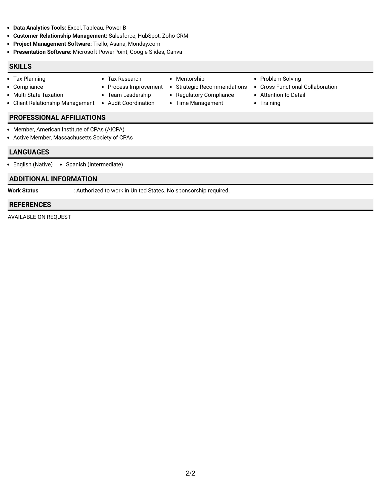 Resume Example Page 2
