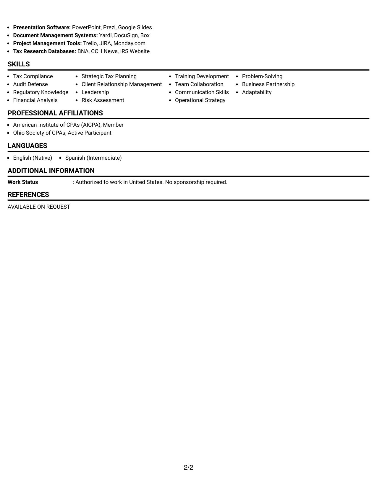 Resume Example Page 2