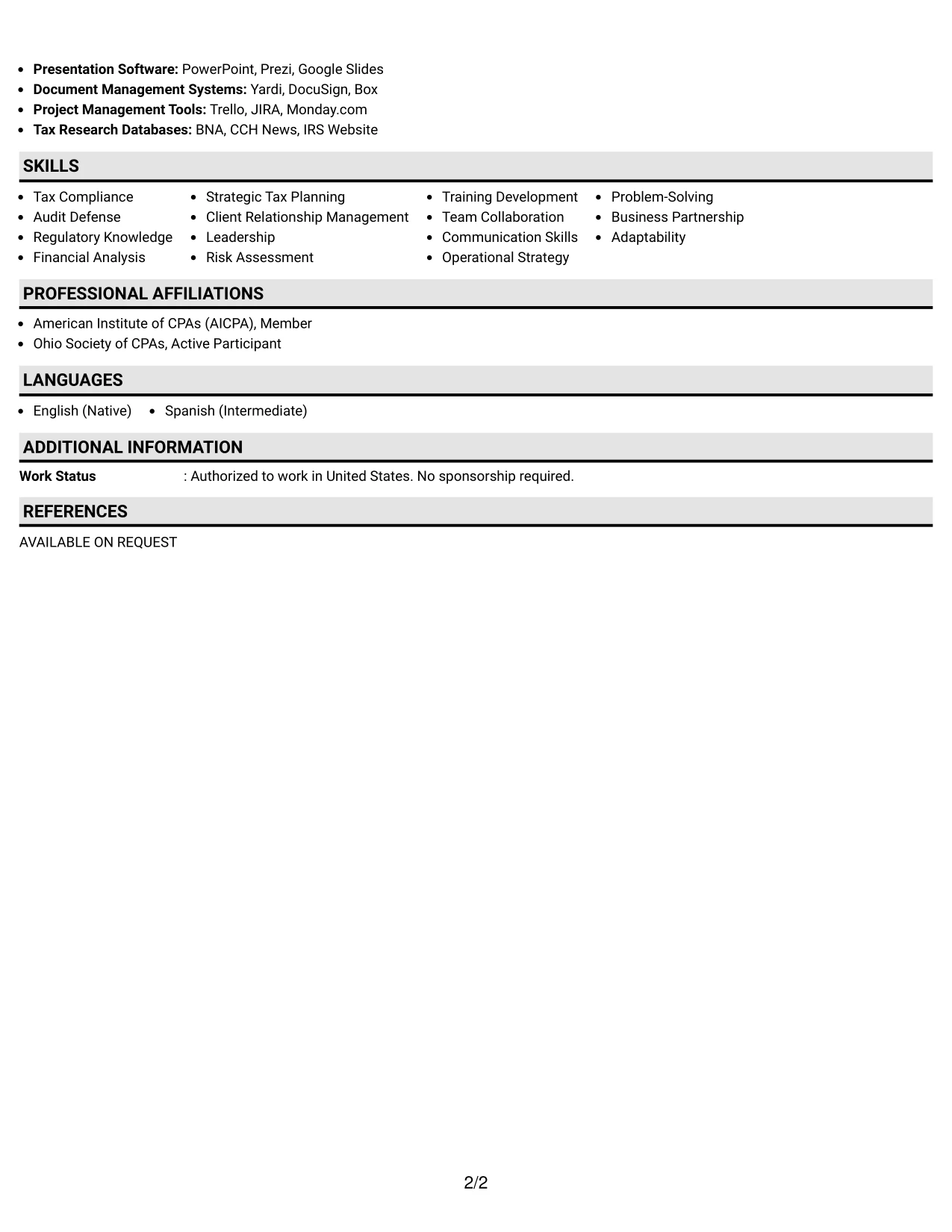 Resume Example Page 2