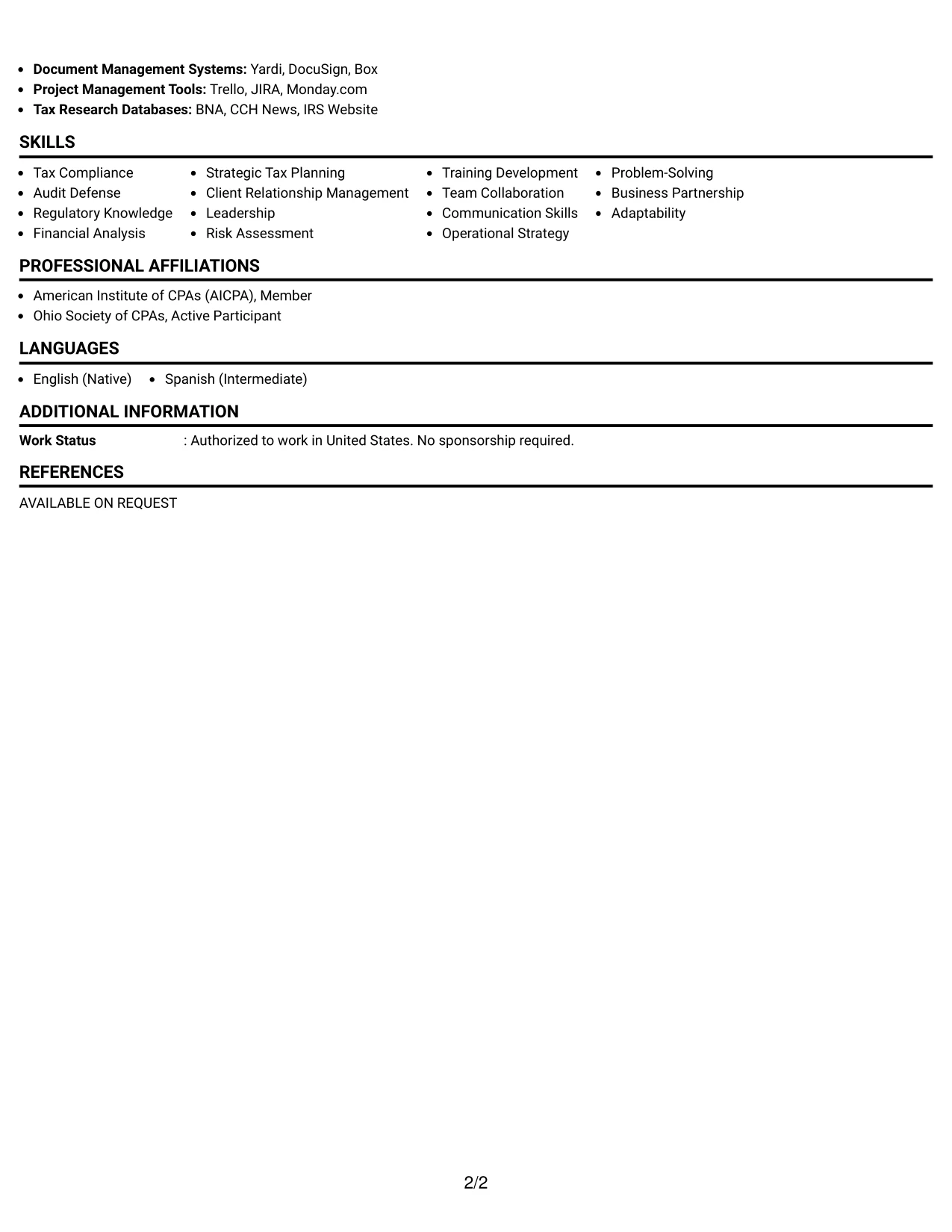 Resume Example Page 2