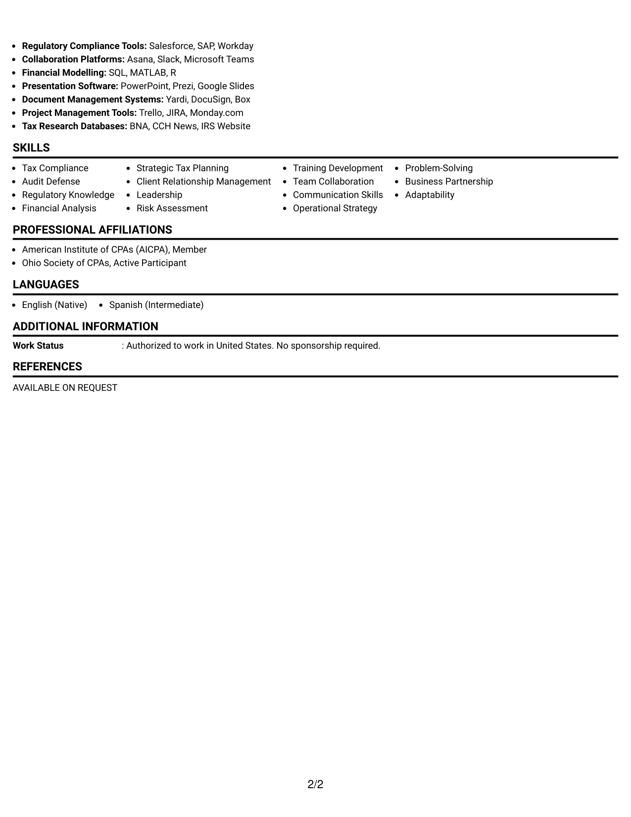 Resume Example Page 2