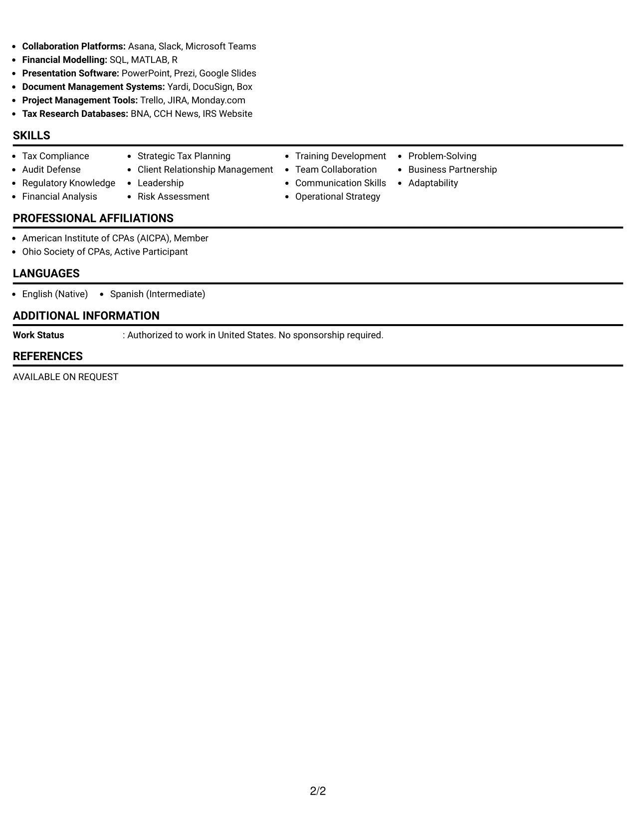 Resume Example Page 2