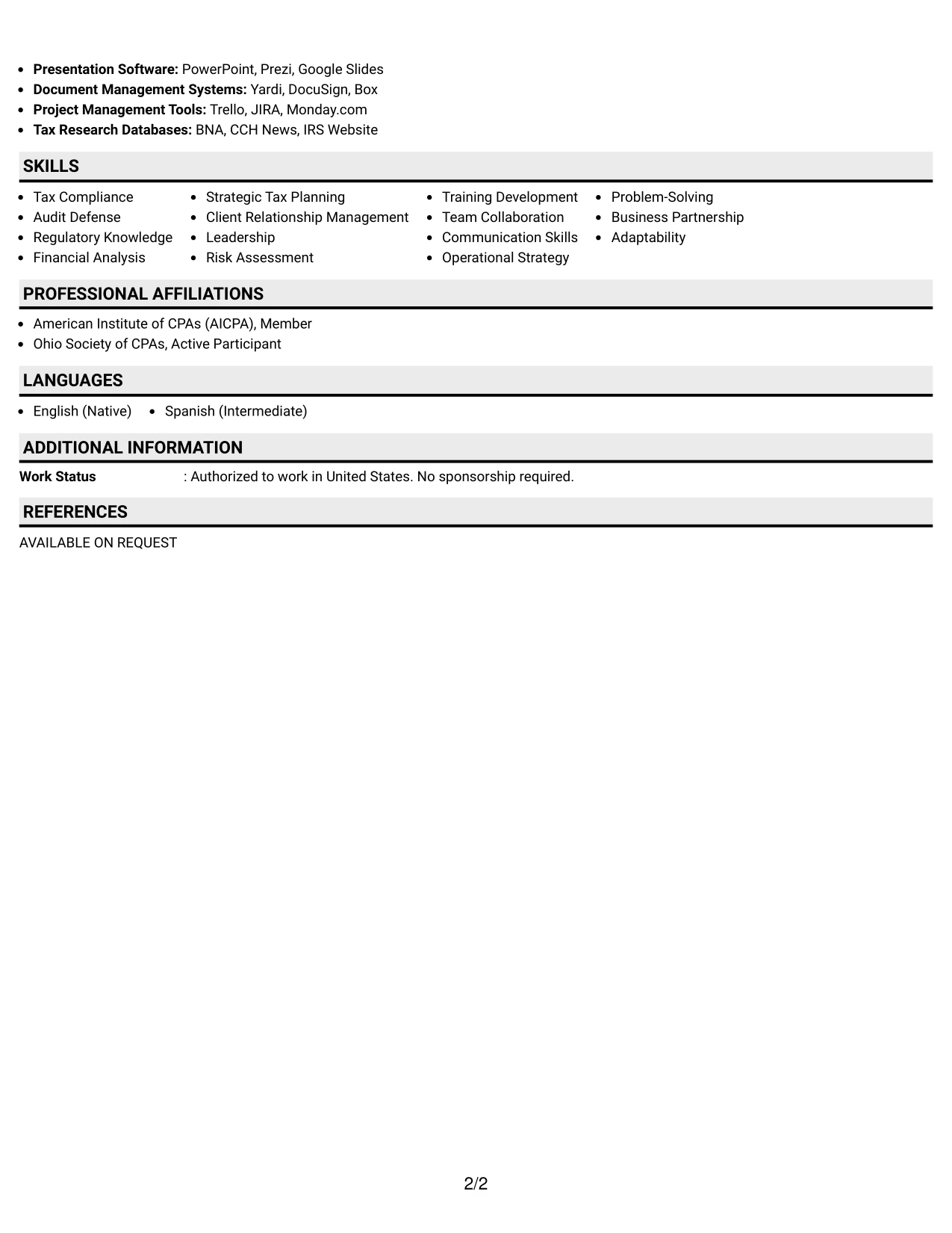 Resume Example Page 2