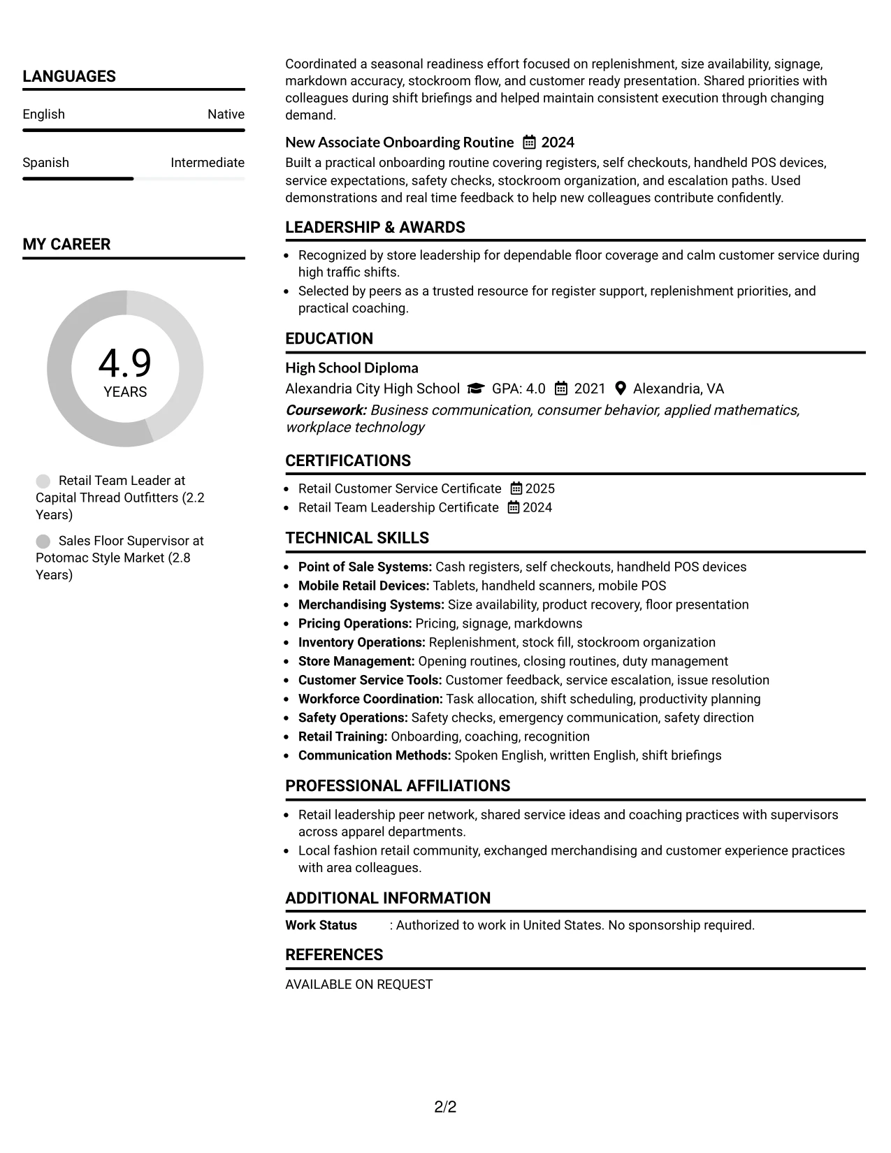 Resume Example Page 2