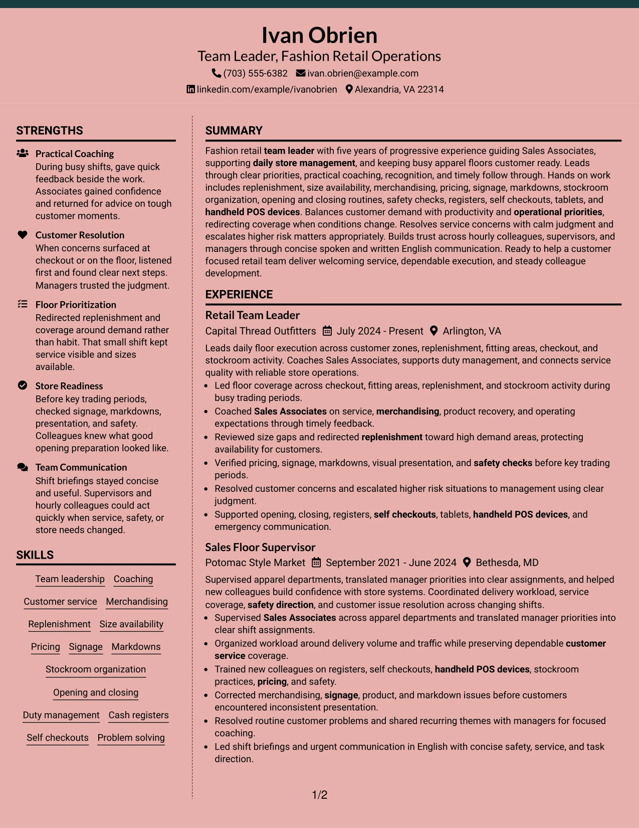 Resume Example Page 1