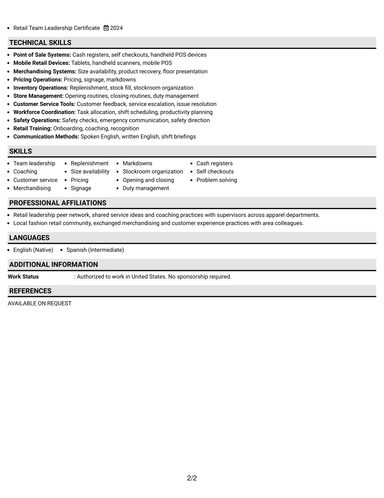Resume Example Page 2