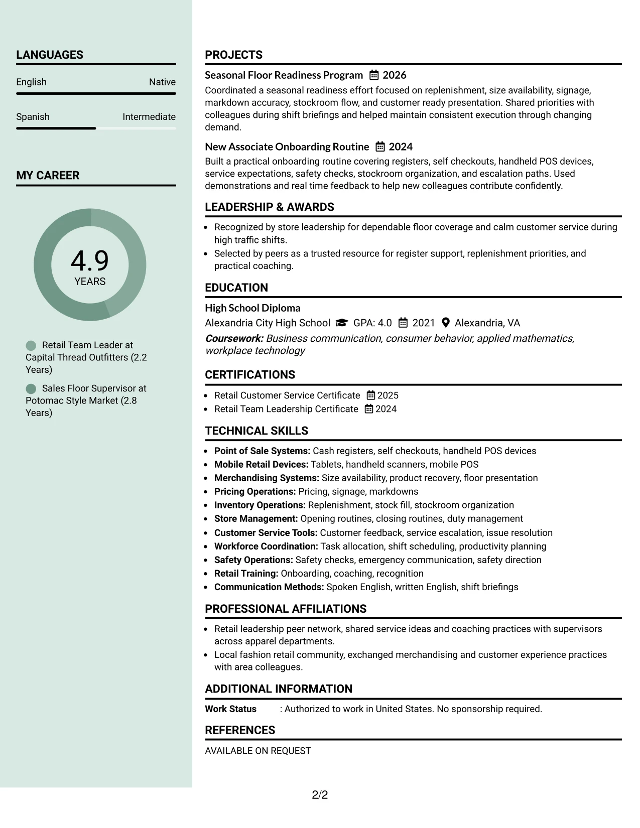 Resume Example Page 2