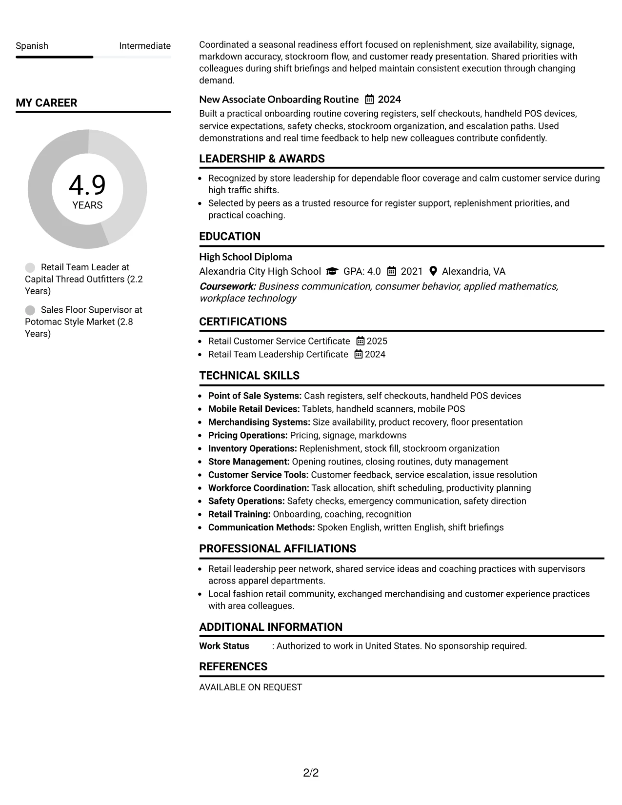 Resume Example Page 2