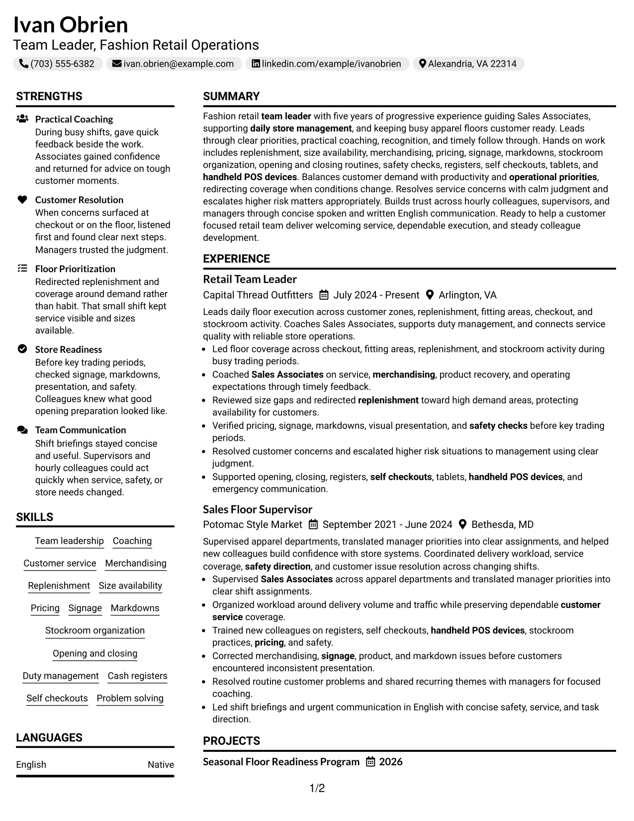 Resume Example Page 1