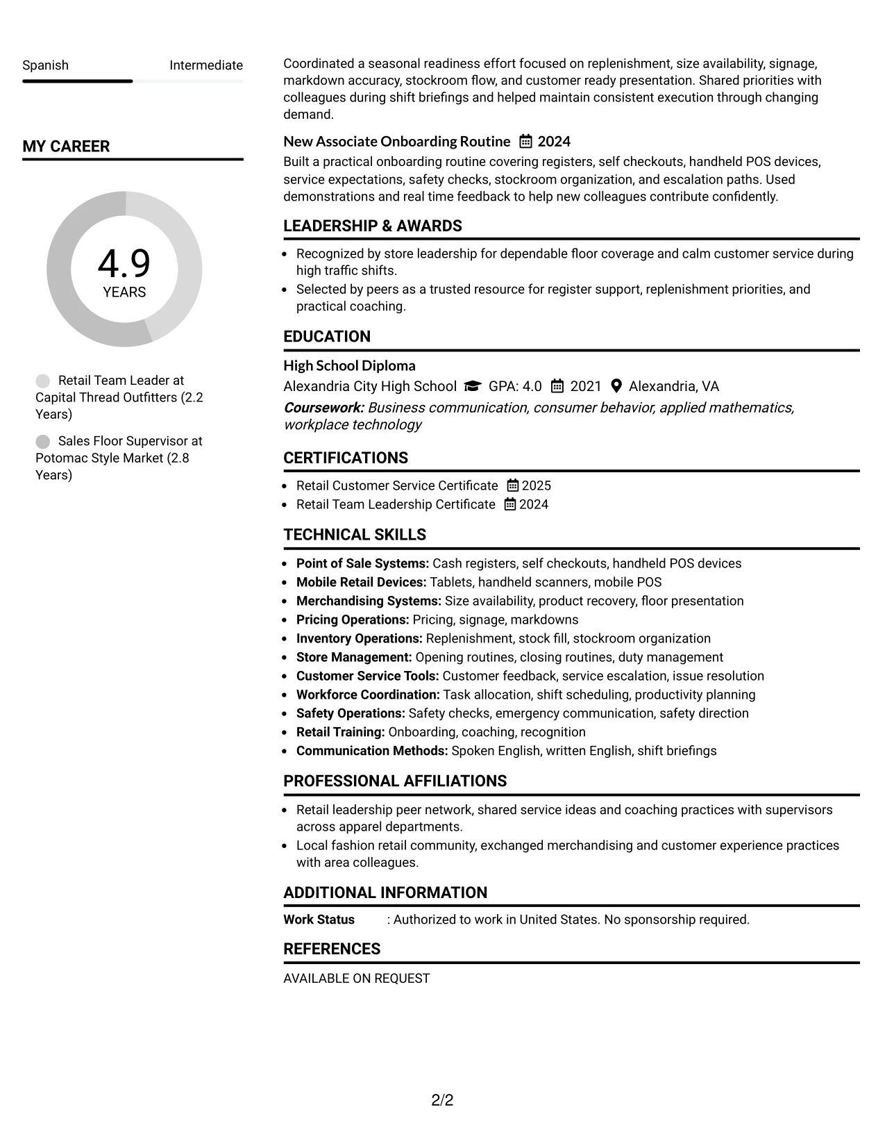 Resume Example Page 2