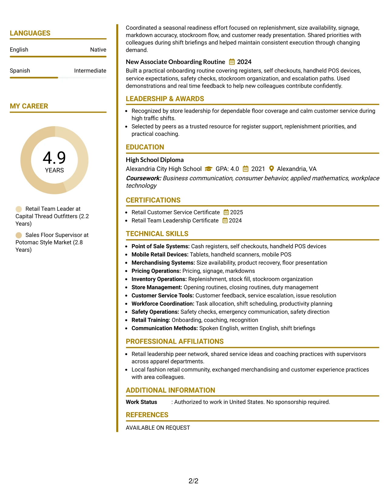 Resume Example Page 2