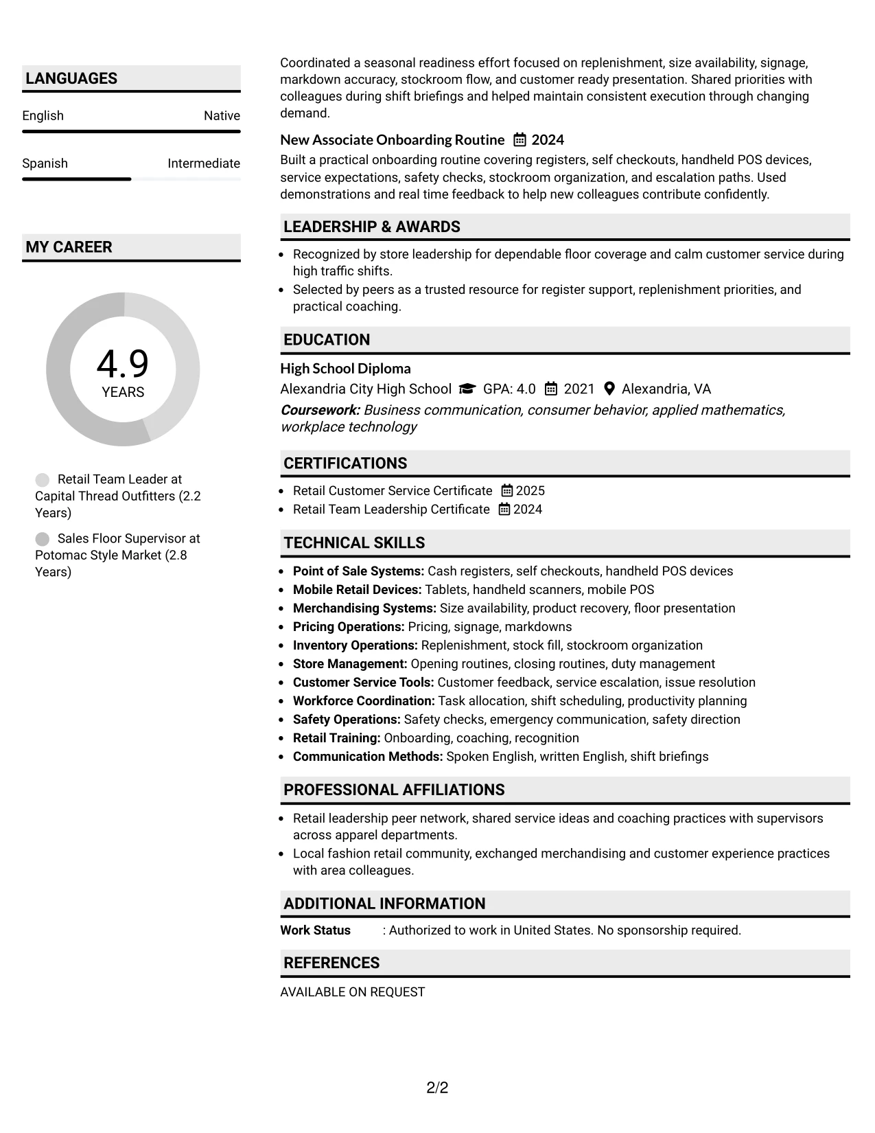 Resume Example Page 2