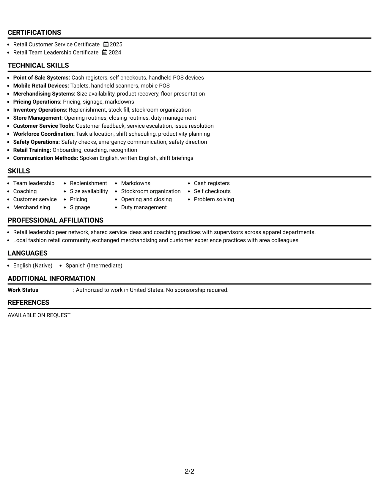 Resume Example Page 2