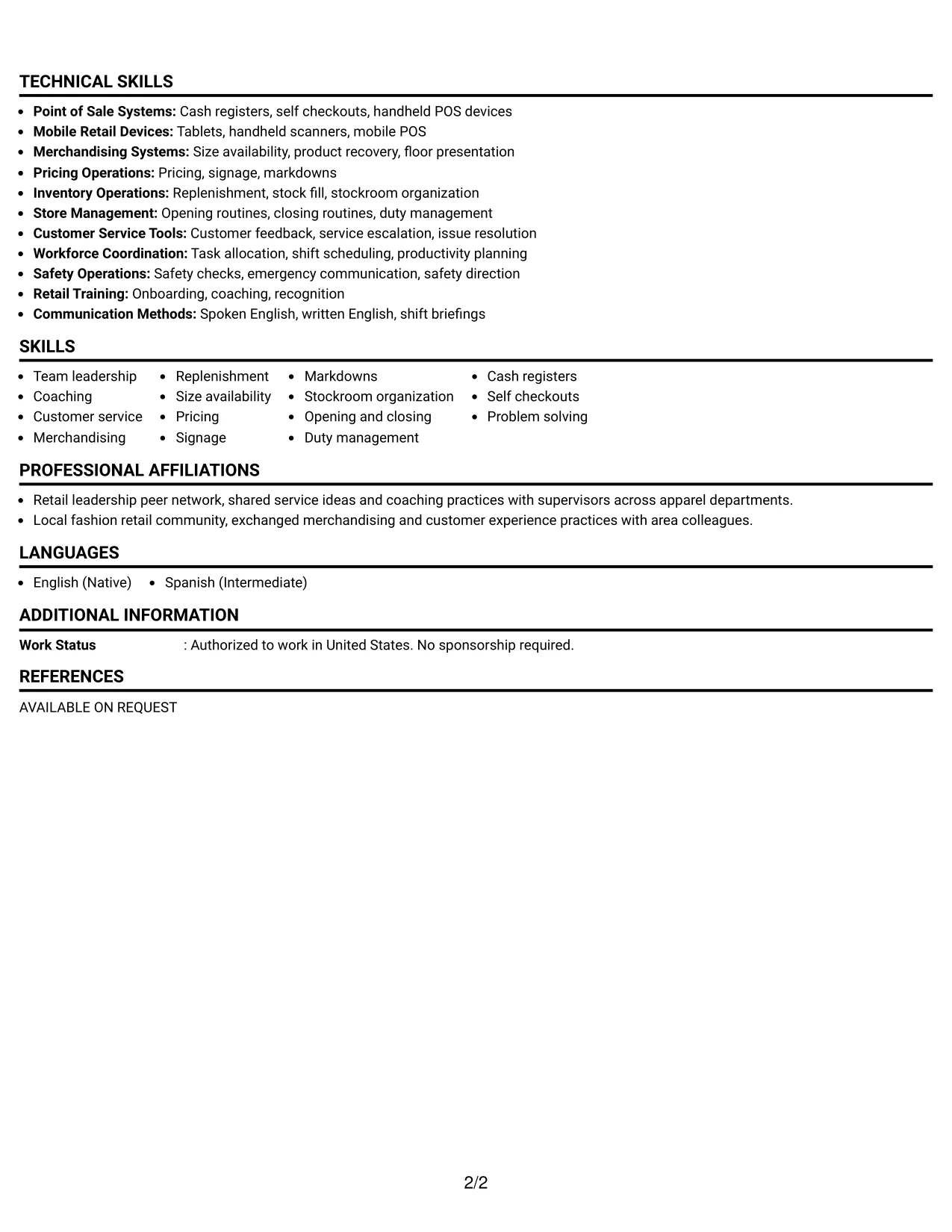 Resume Example Page 2