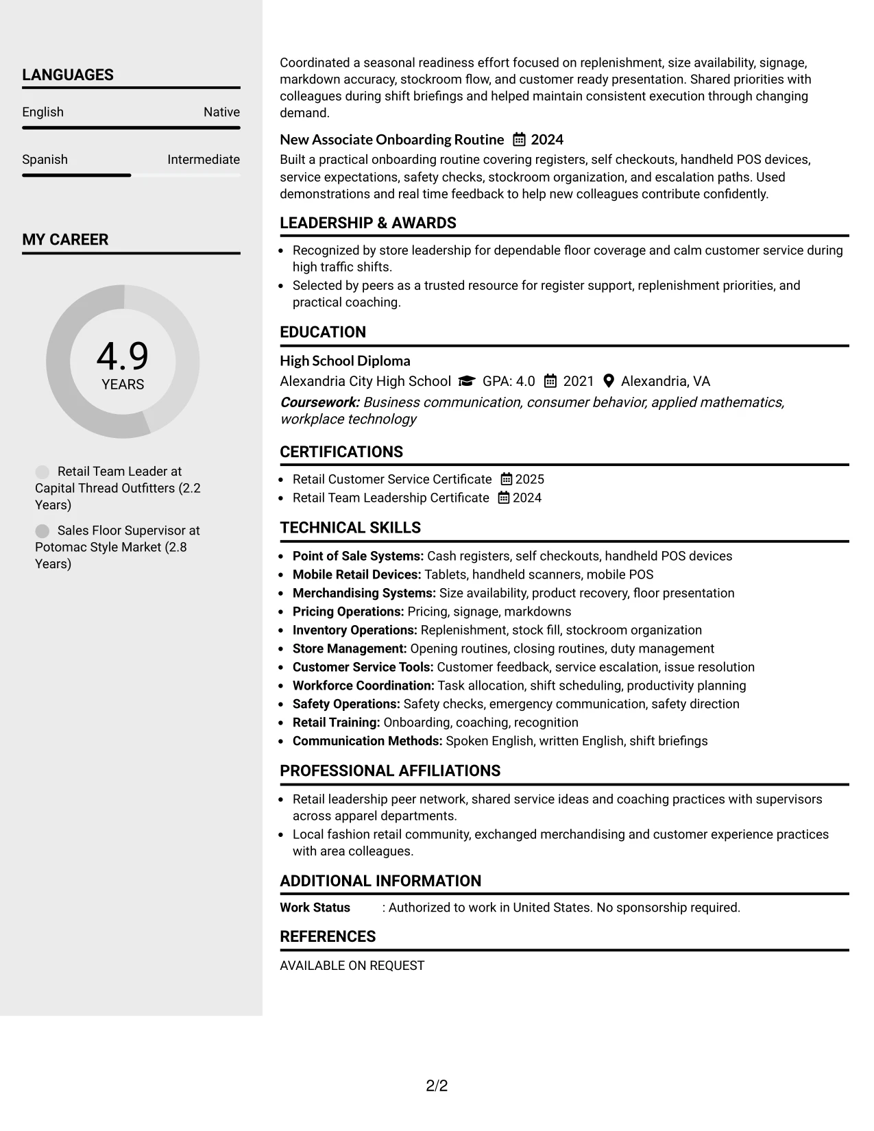 Resume Example Page 2