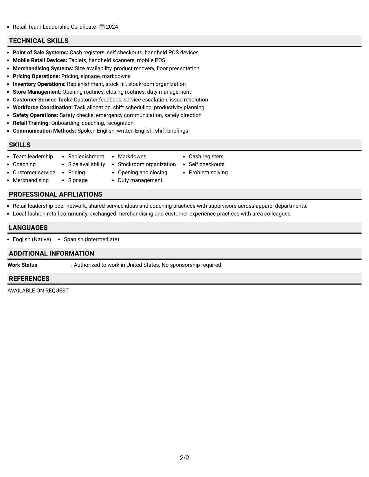 Resume Example Page 2