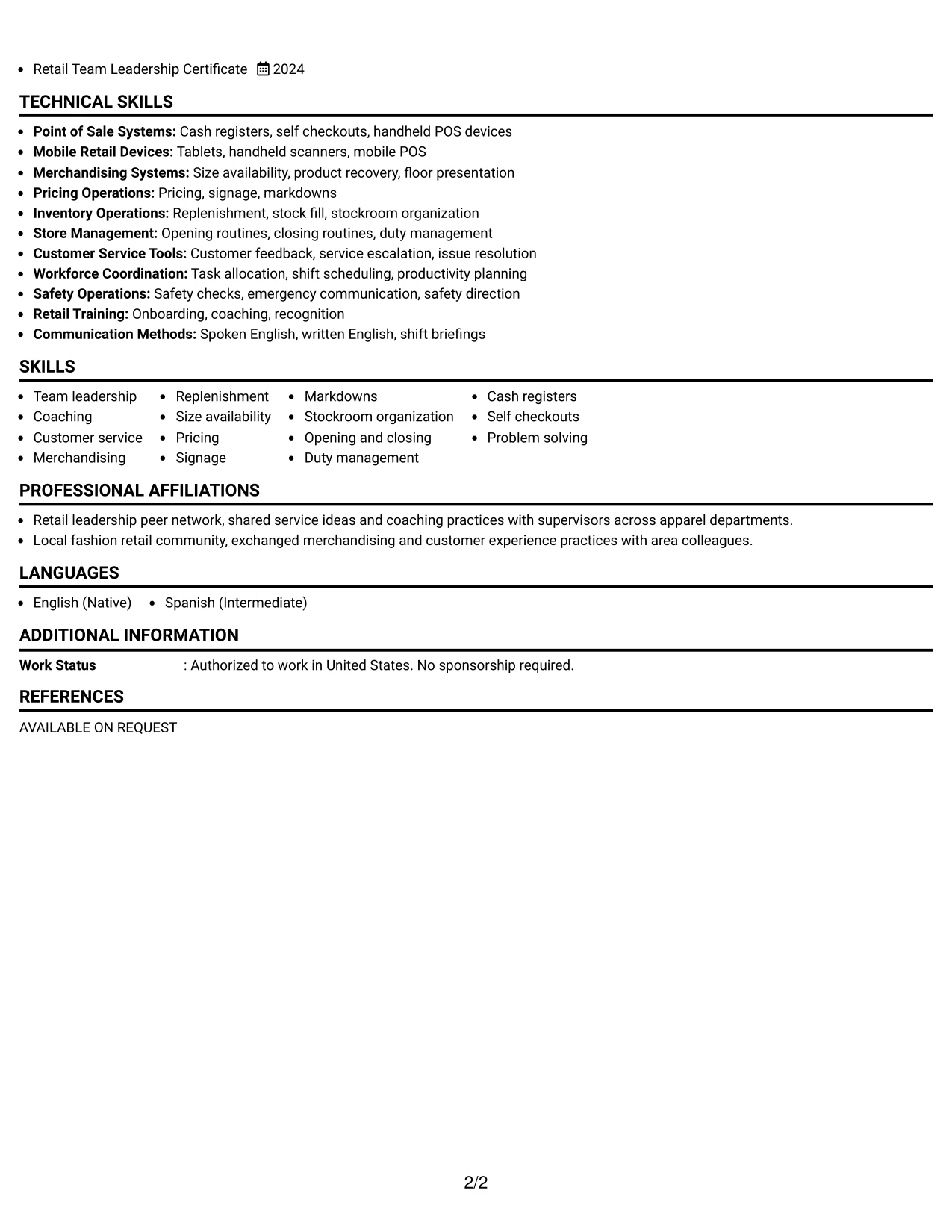 Resume Example Page 2