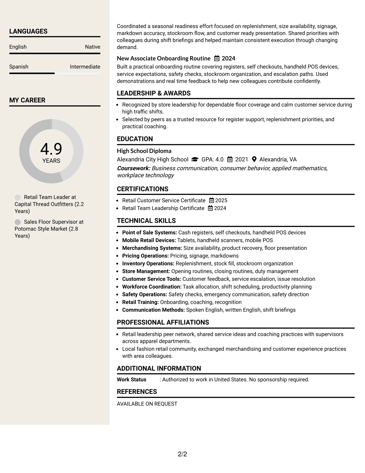 Resume Example Page 2