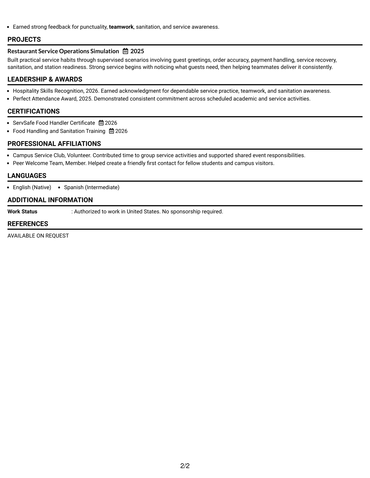 Resume Example Page 2