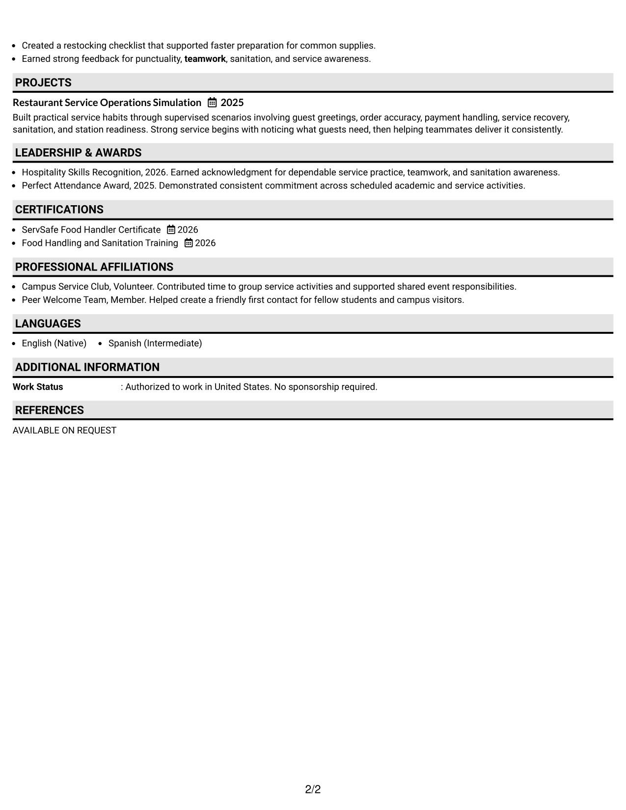 Resume Example Page 2