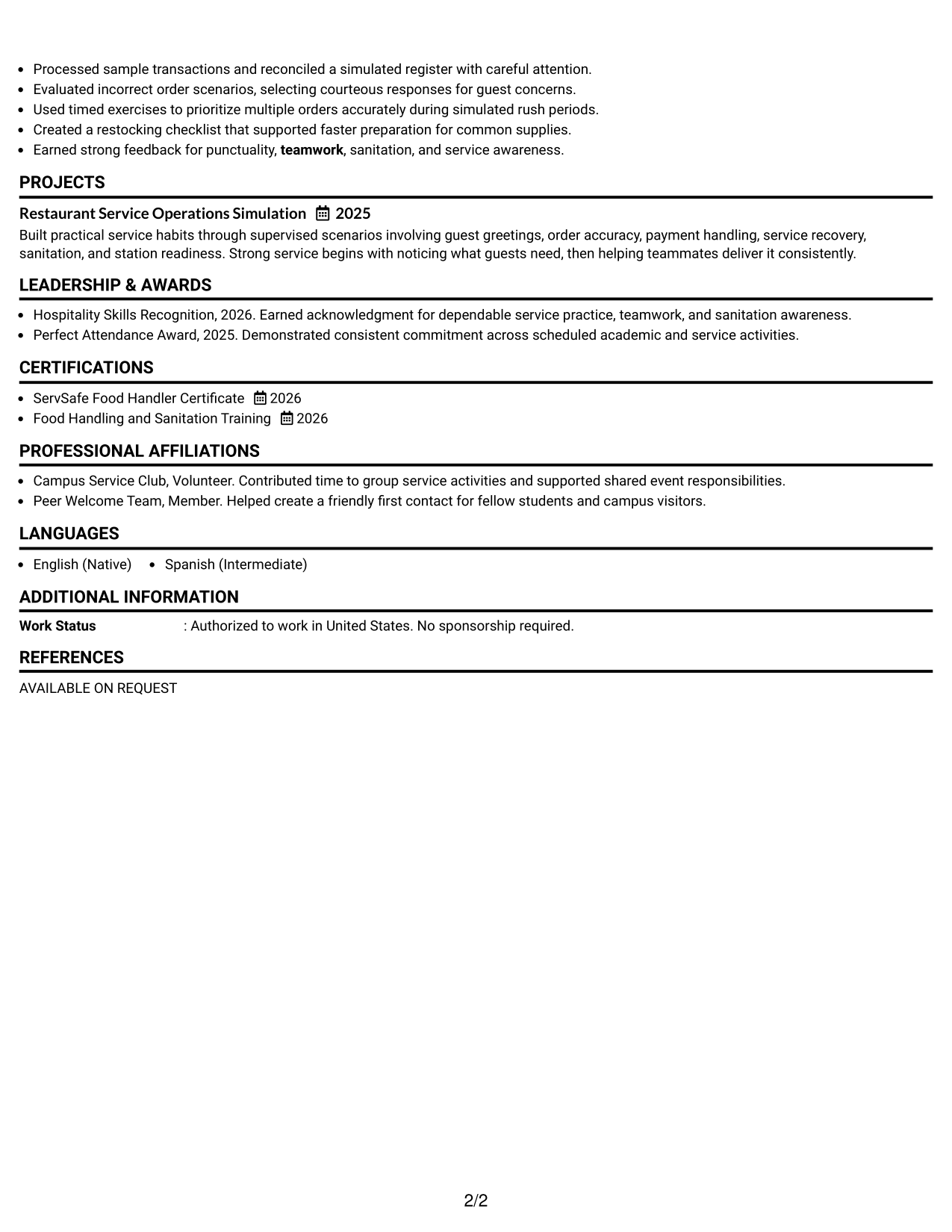 Resume Example Page 2