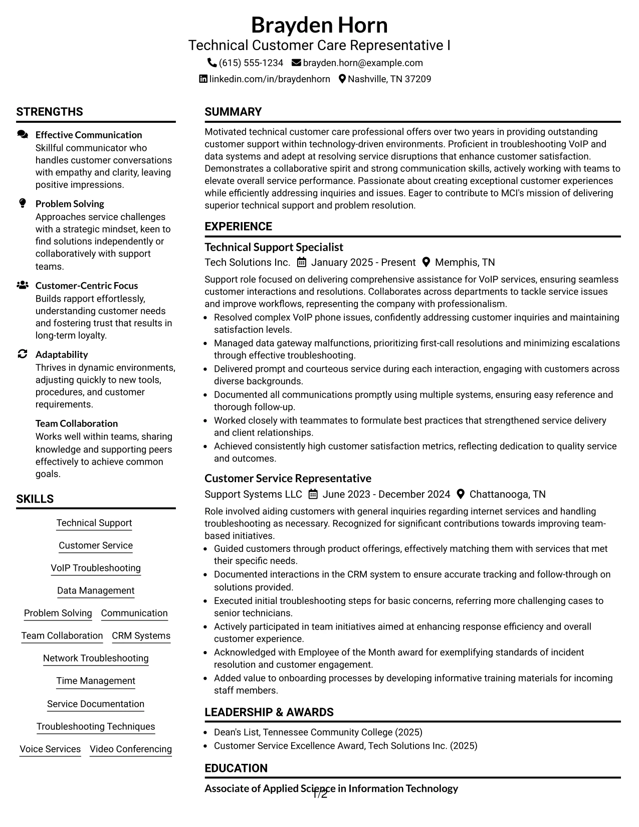 Resume Example Page 1