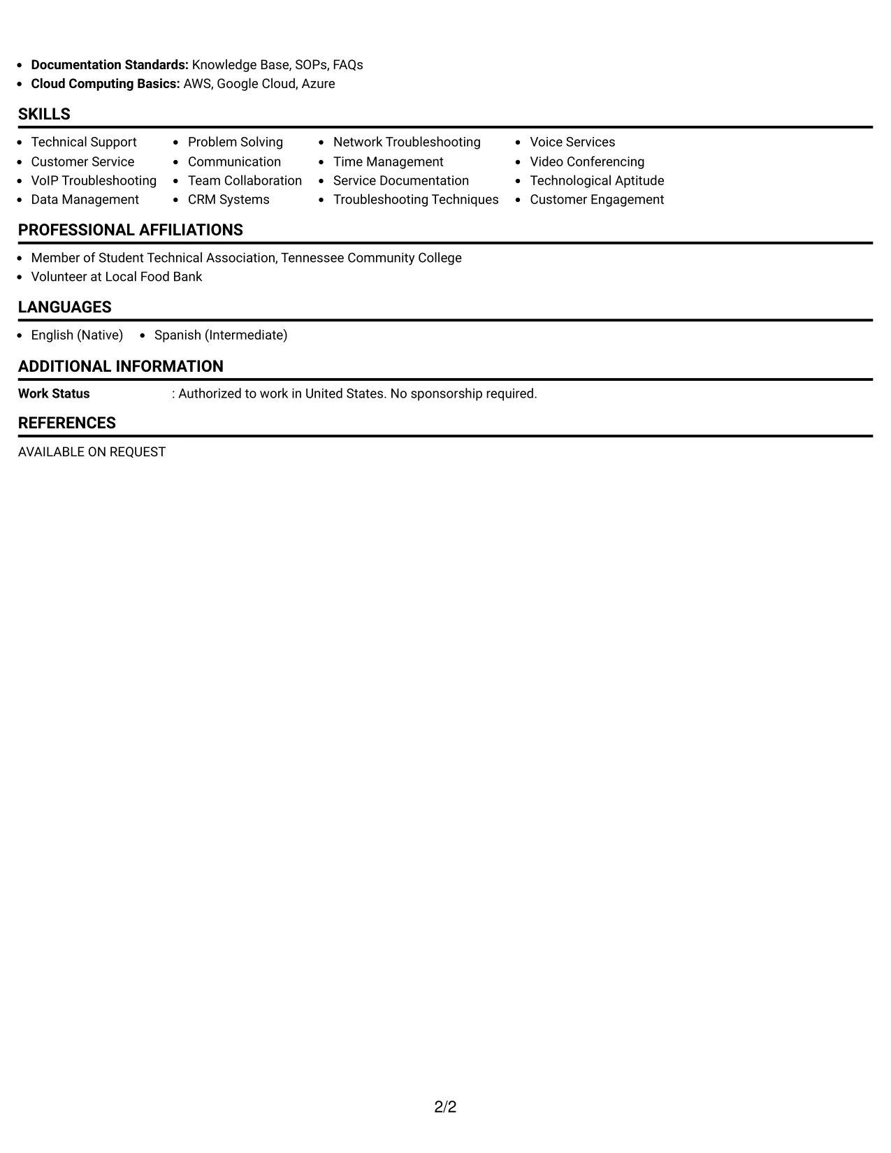 Resume Example Page 2