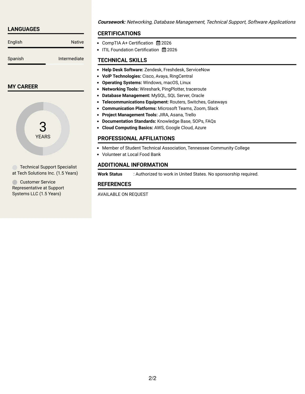 Resume Example Page 2