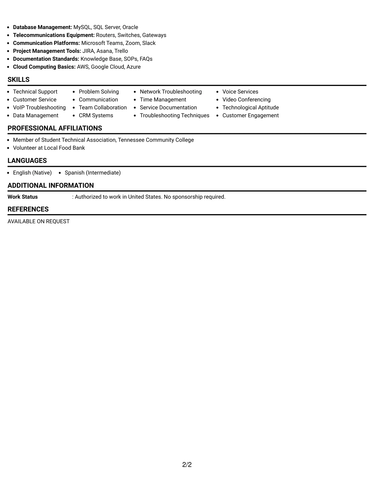 Resume Example Page 2