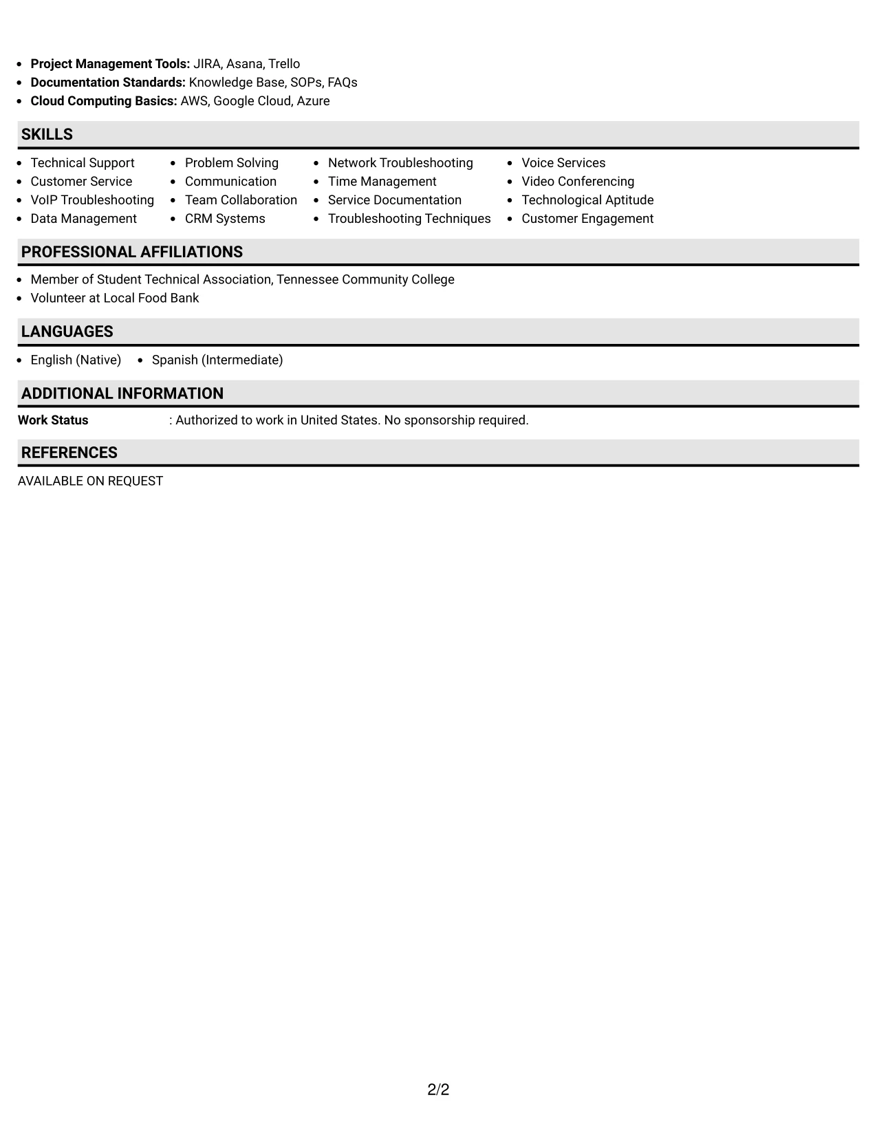 Resume Example Page 2