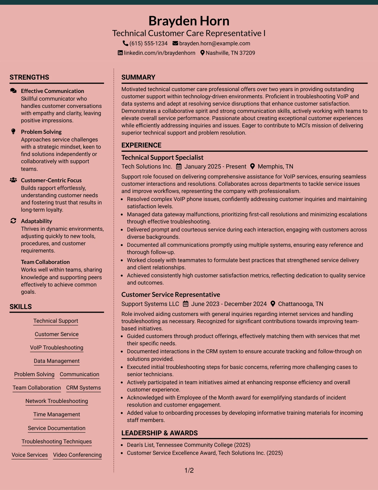 Resume Example Page 1