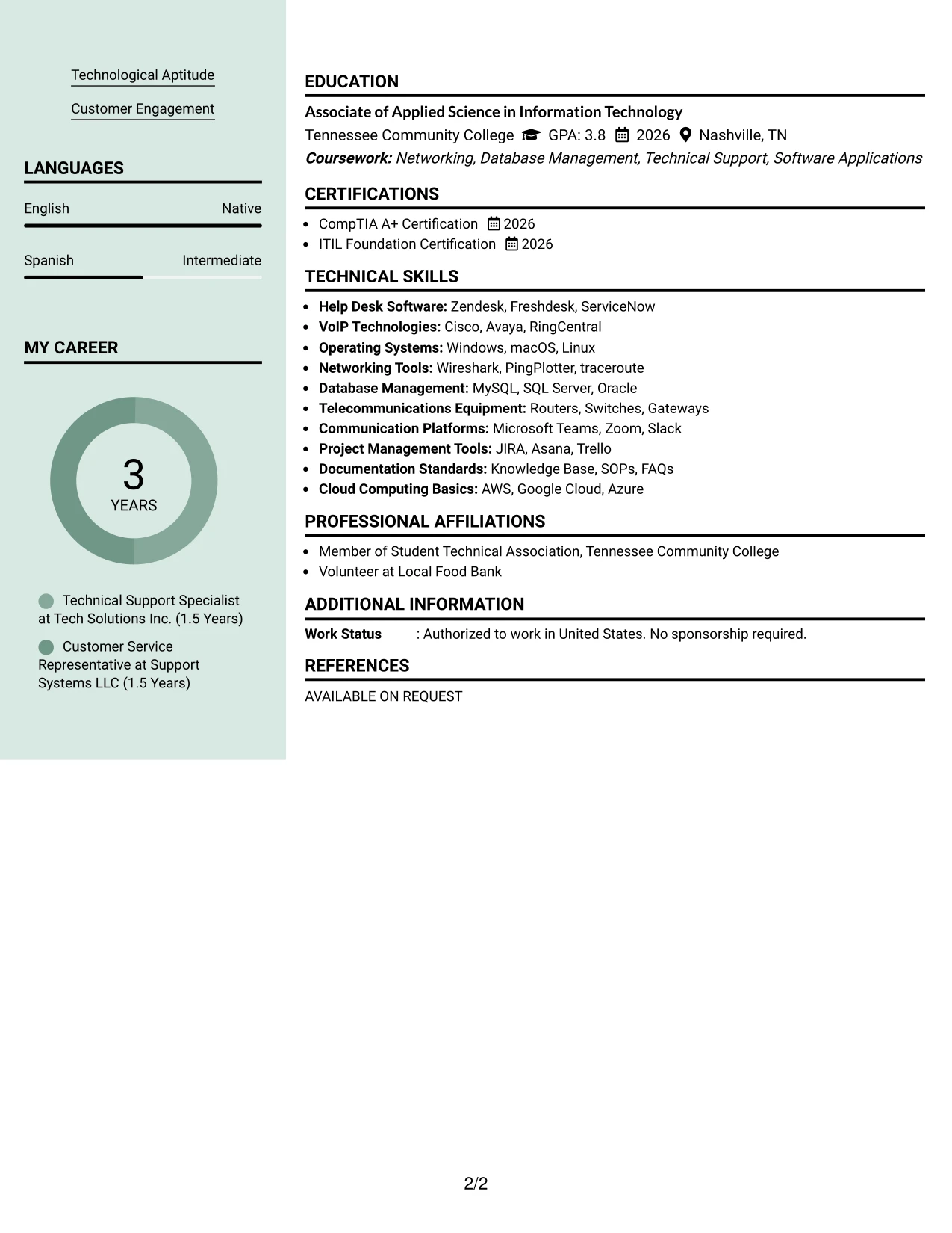 Resume Example Page 2