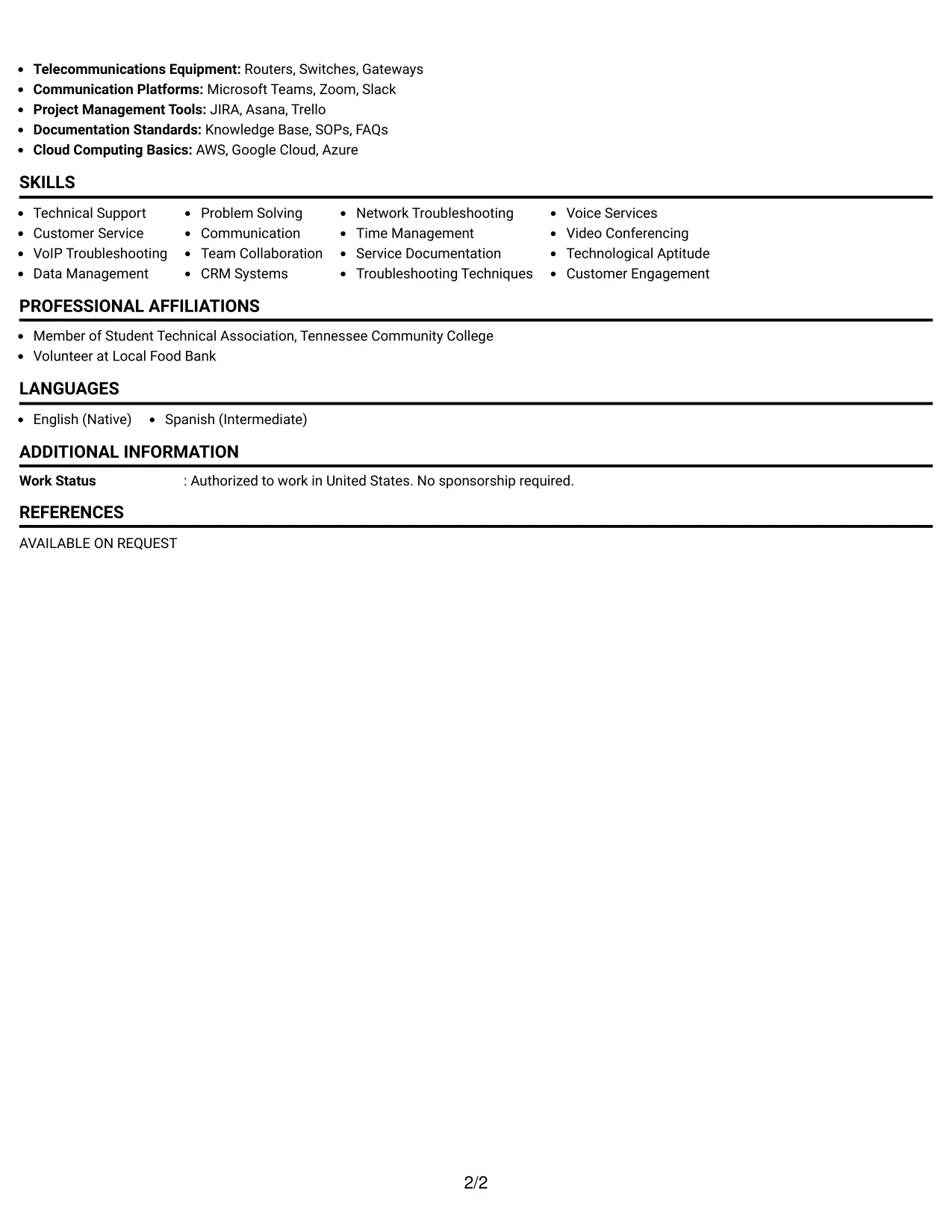 Resume Example Page 2