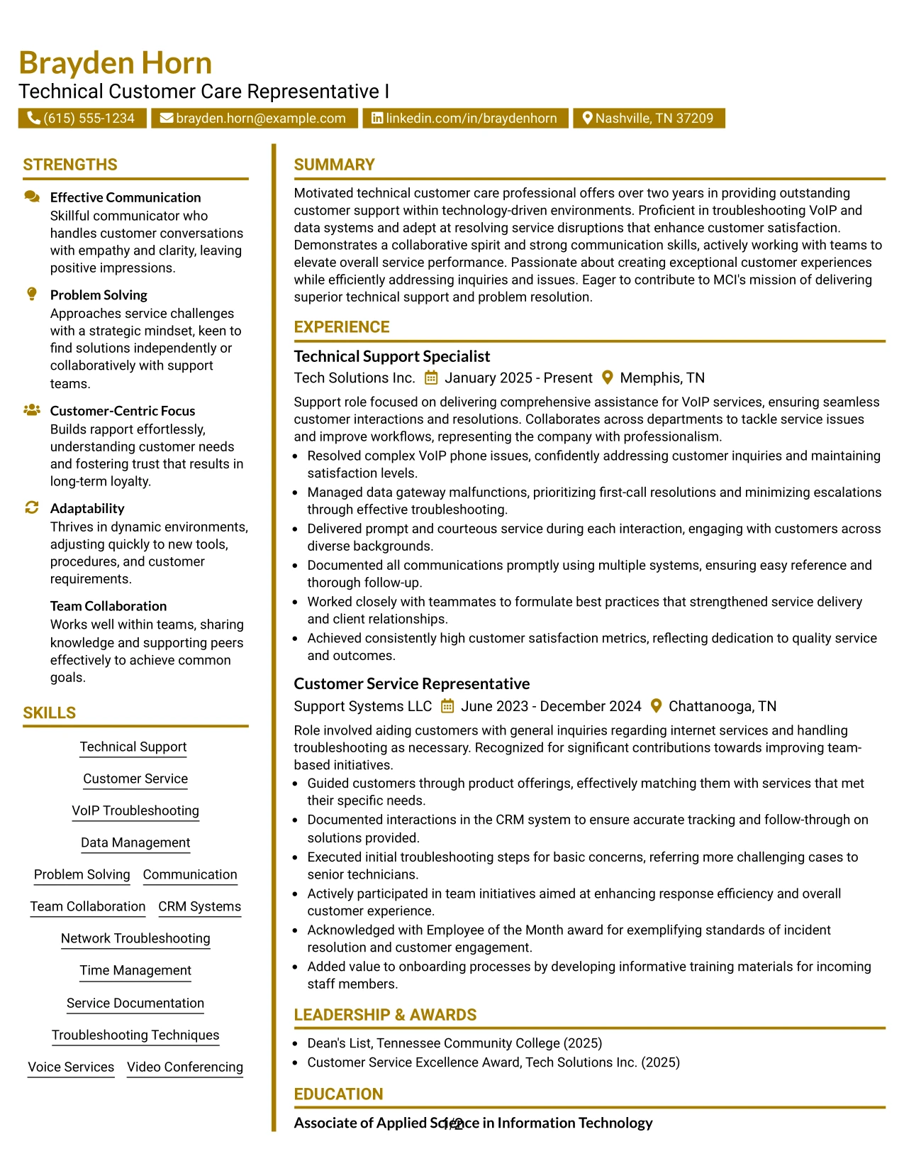 Resume Example Page 1